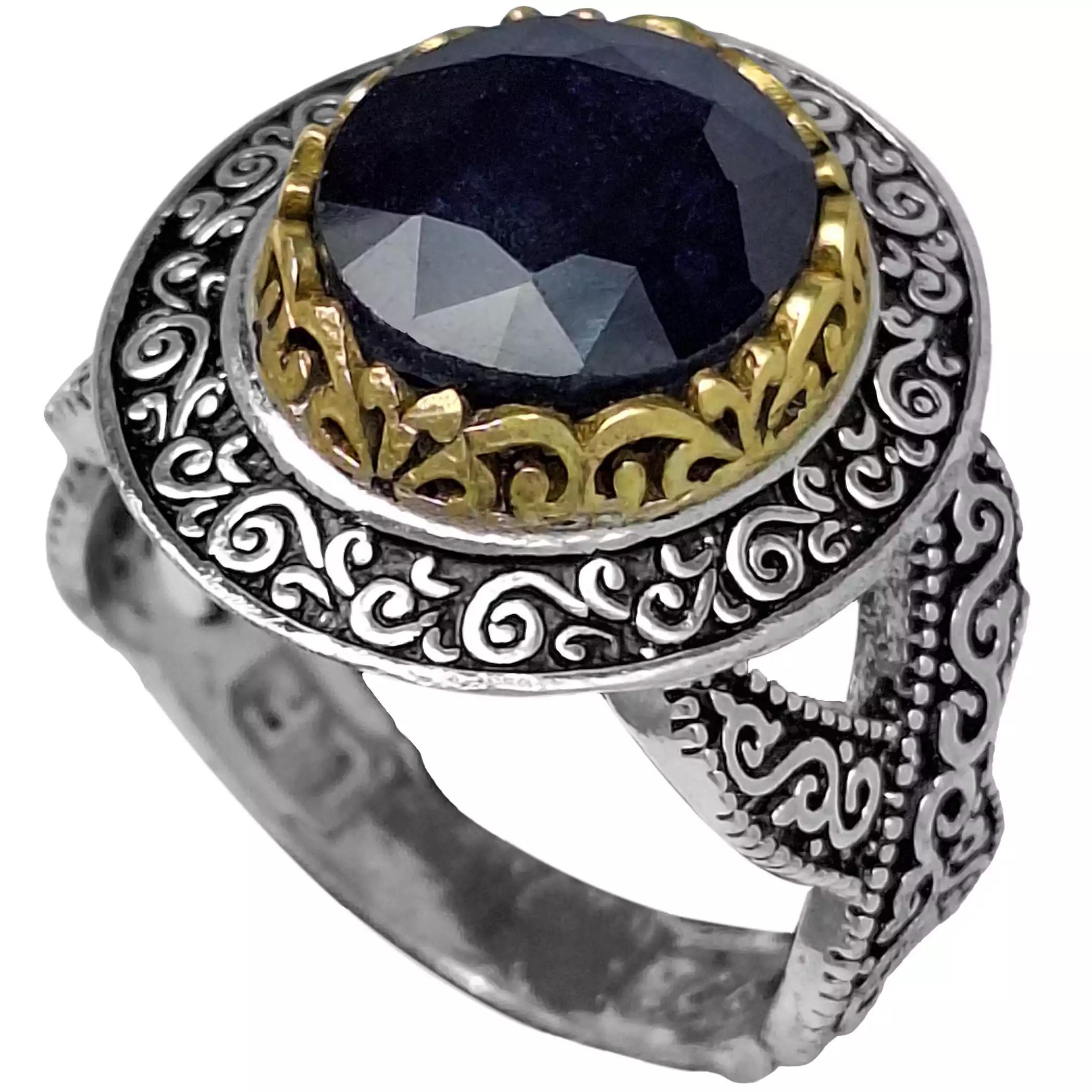 انگشتر نقره مردانه یاقوت کبود آفریقایی رکاب پیچ خورده 