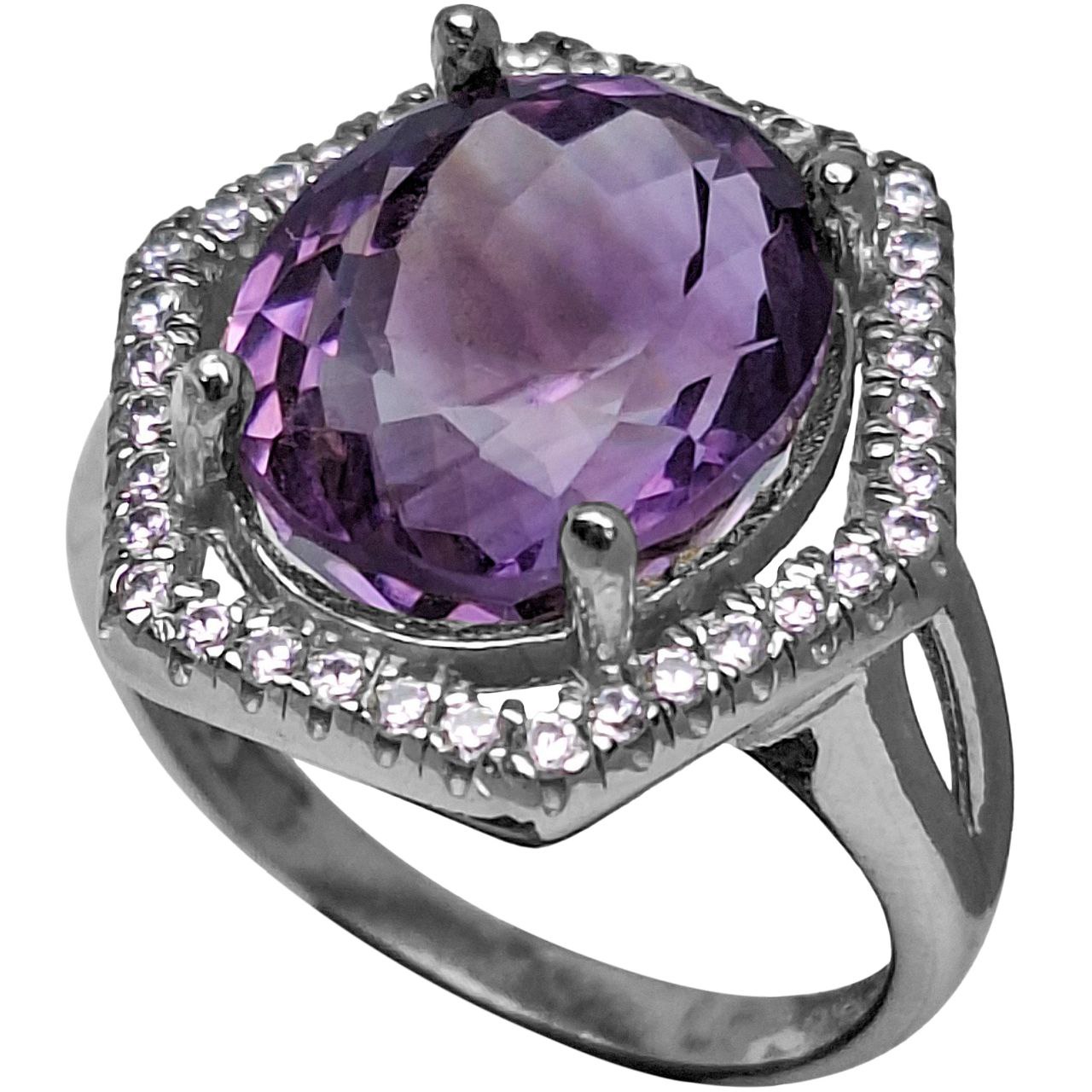 انگشتر نقره زنانه آمیتیست رکاب شش ضلعی