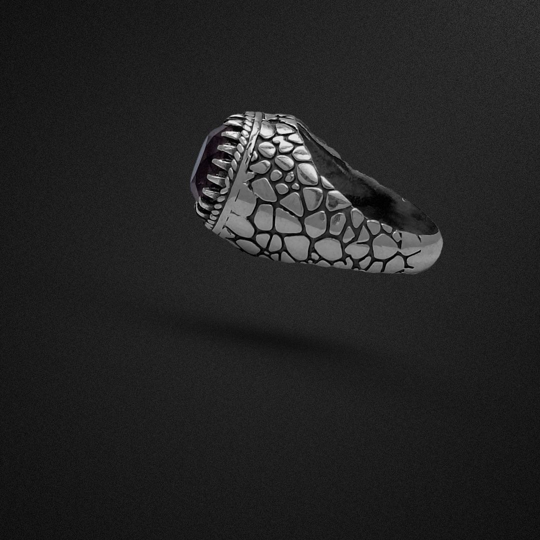 انگشتر نقره مردانه آمیتیست رکاب سنگ‌فرشی