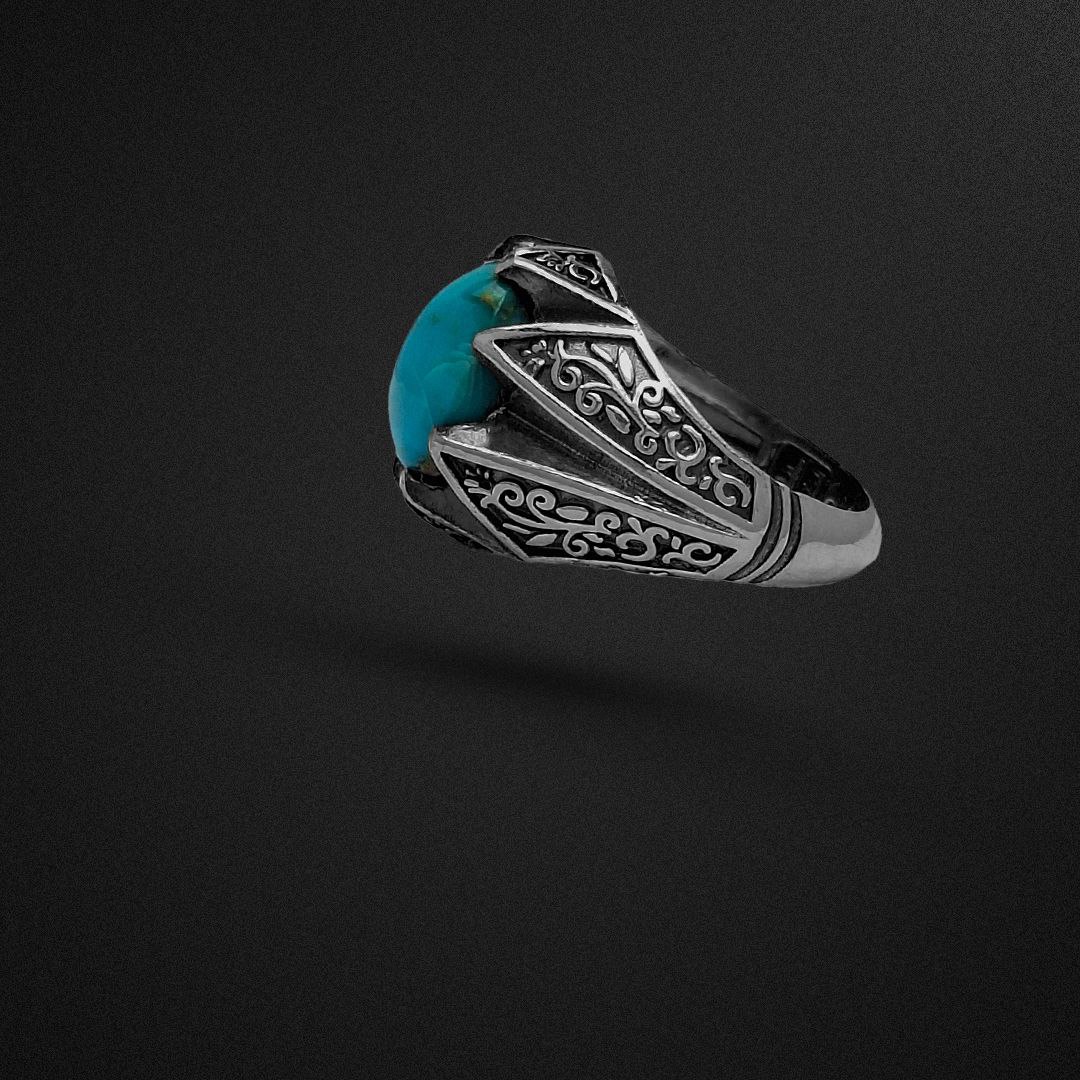انگشتر نقره مردانه فیروزه رکاب شش چنگ