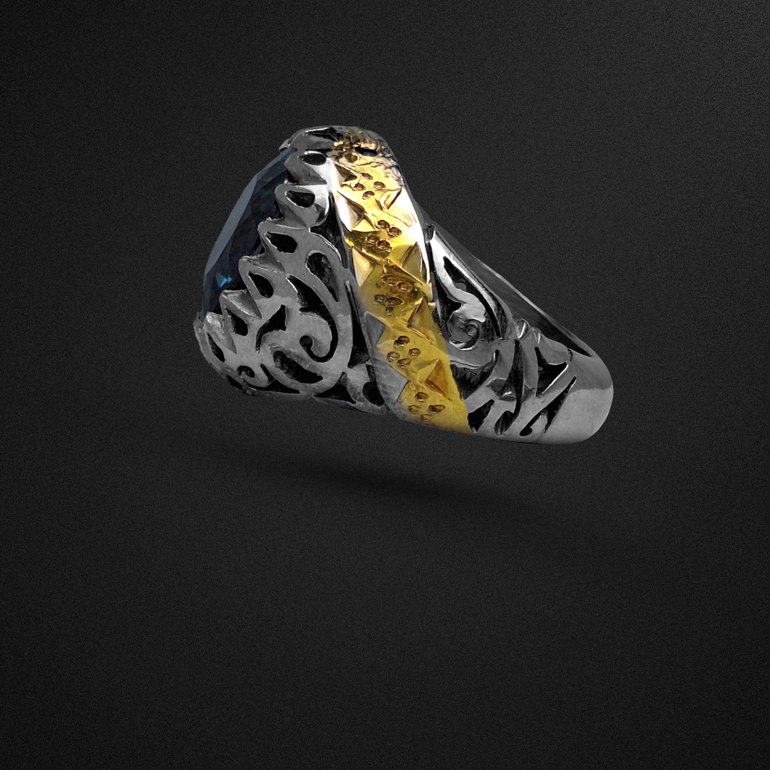 انگشتر نقره مردانه توپاز لندن مدل کمربند زرین