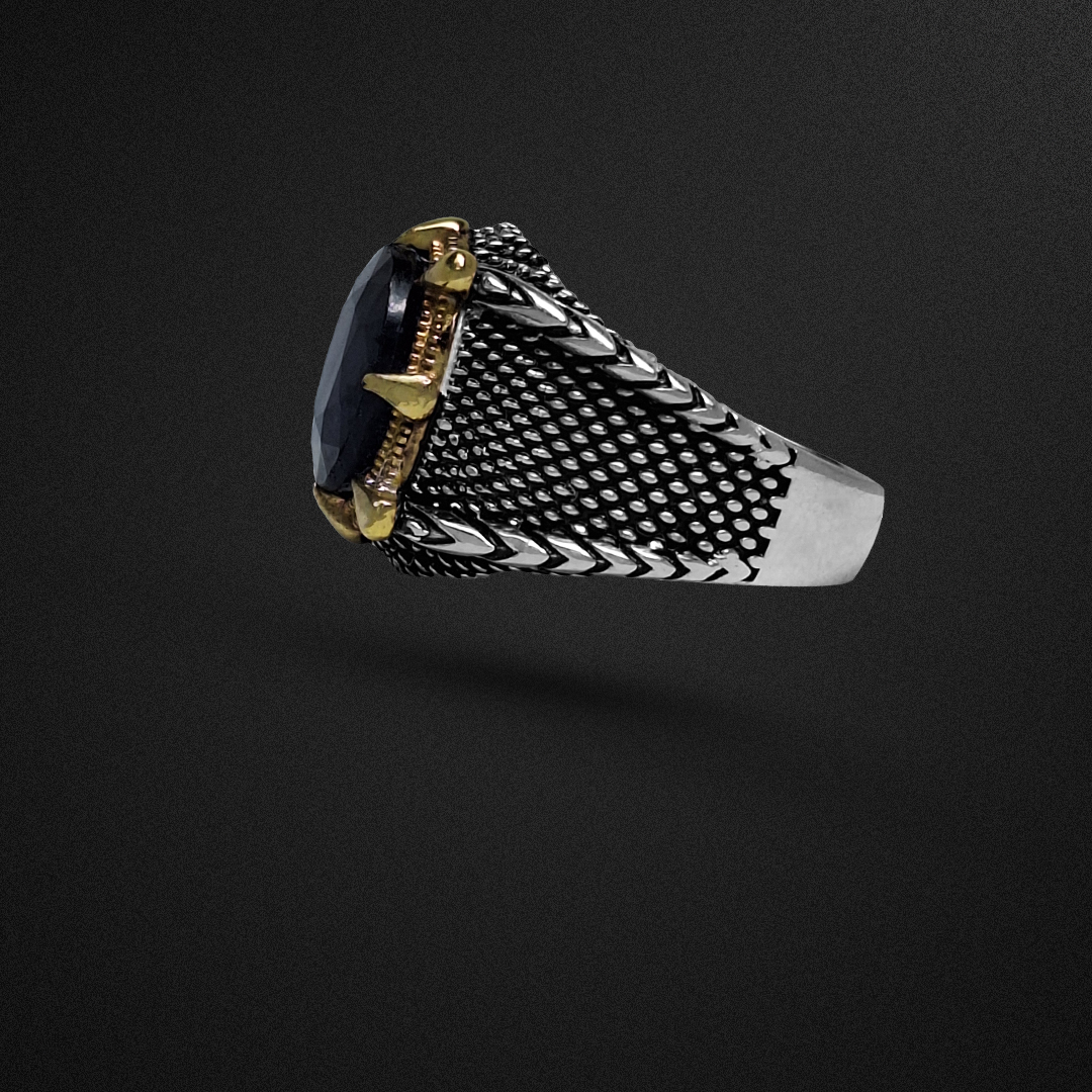 انگشتر نقره مردانه یاقوت کبود رکاب دراگون