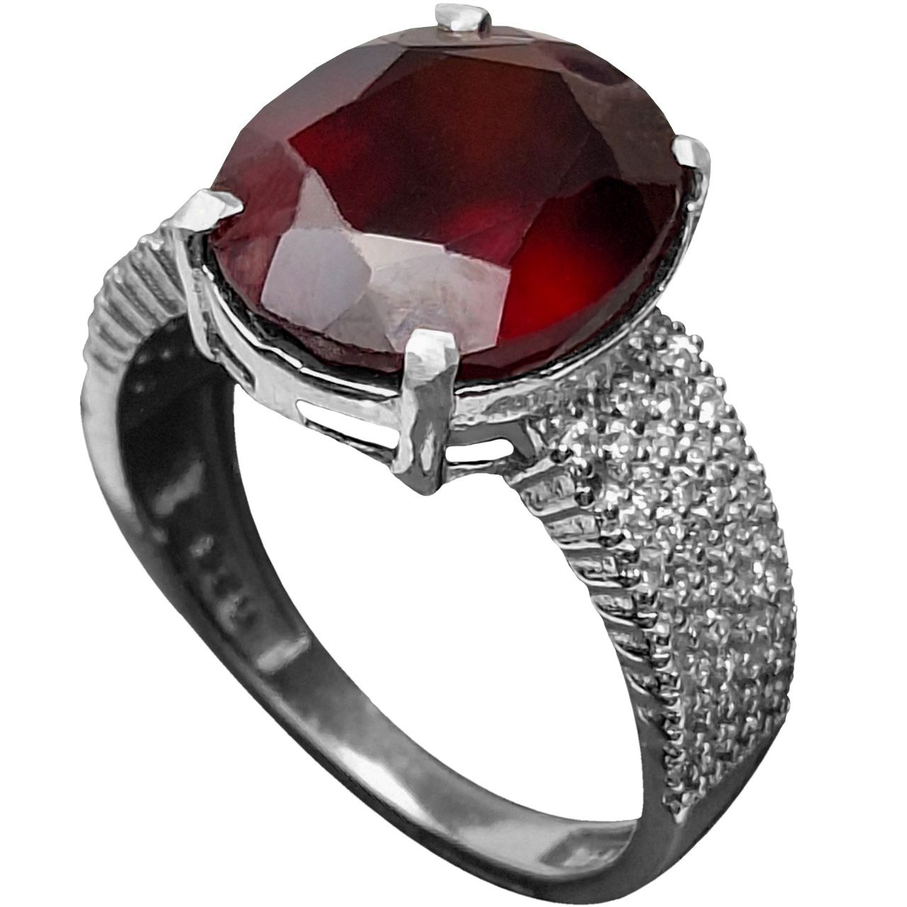 انگشتر نقره زنانه گارنت سرخ رکاب تمام مخراج برلیان‌کات