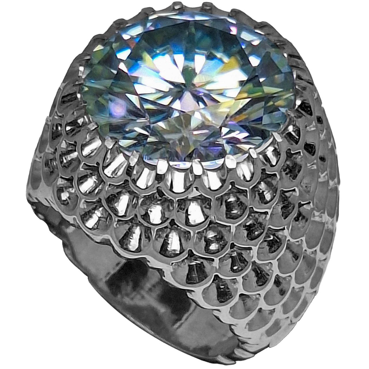 انگشتر نقره مردانه موزانایت رکاب پولکی