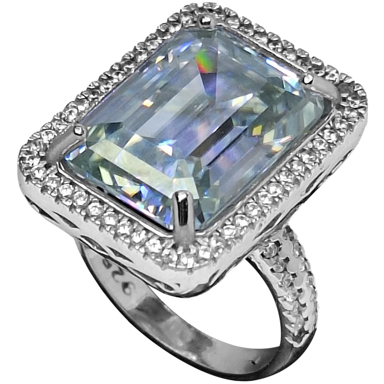 انگشتر نقره مردانه موزانایت تراش مستطیل