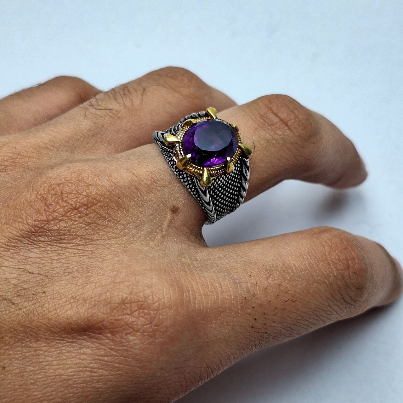 انگشتر نقره مردانه آمیتیست رکاب پوست اژدها