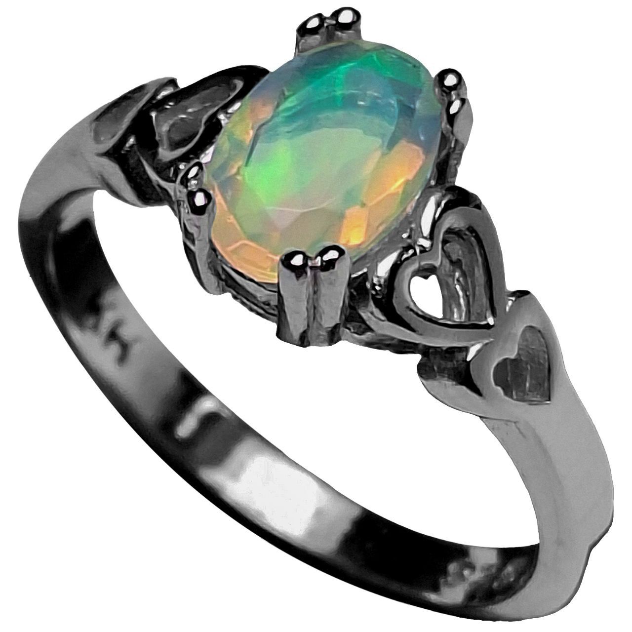 انگشتر نقره زنانه اُپال اتیوپی رکاب قلب