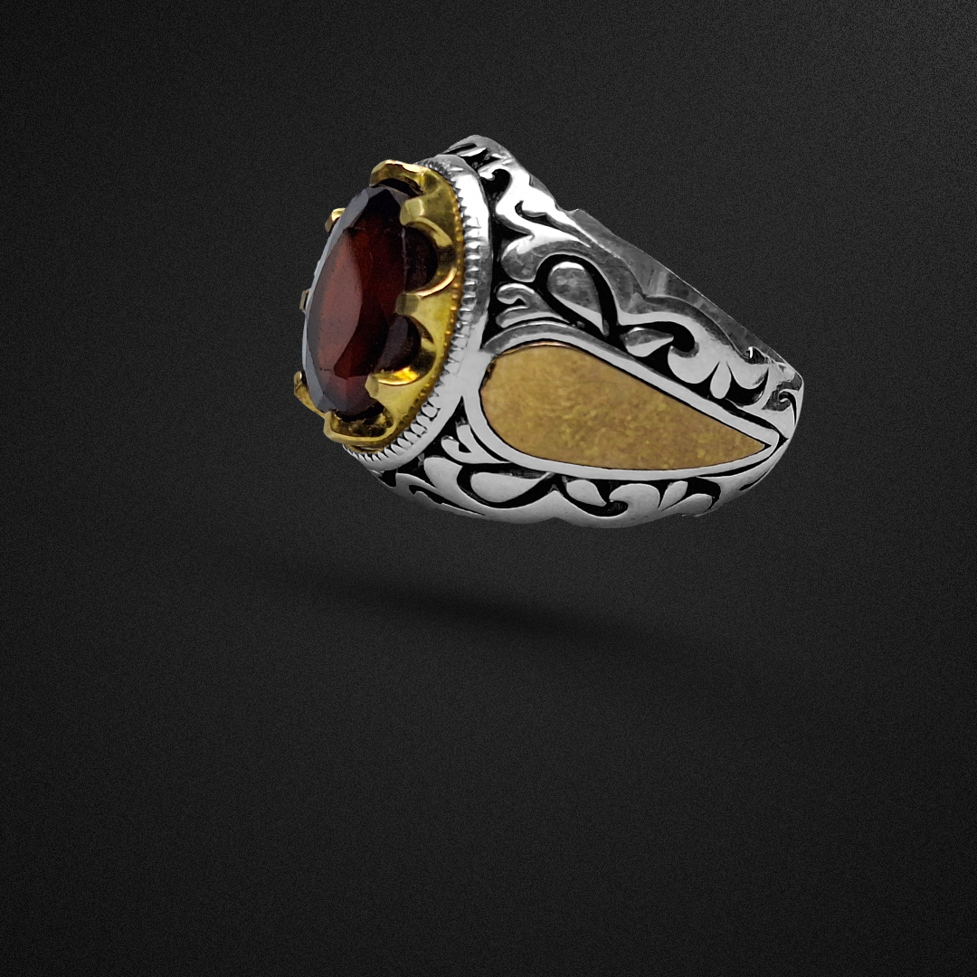 انگشتر نقره مردانه گارنت سرخ 