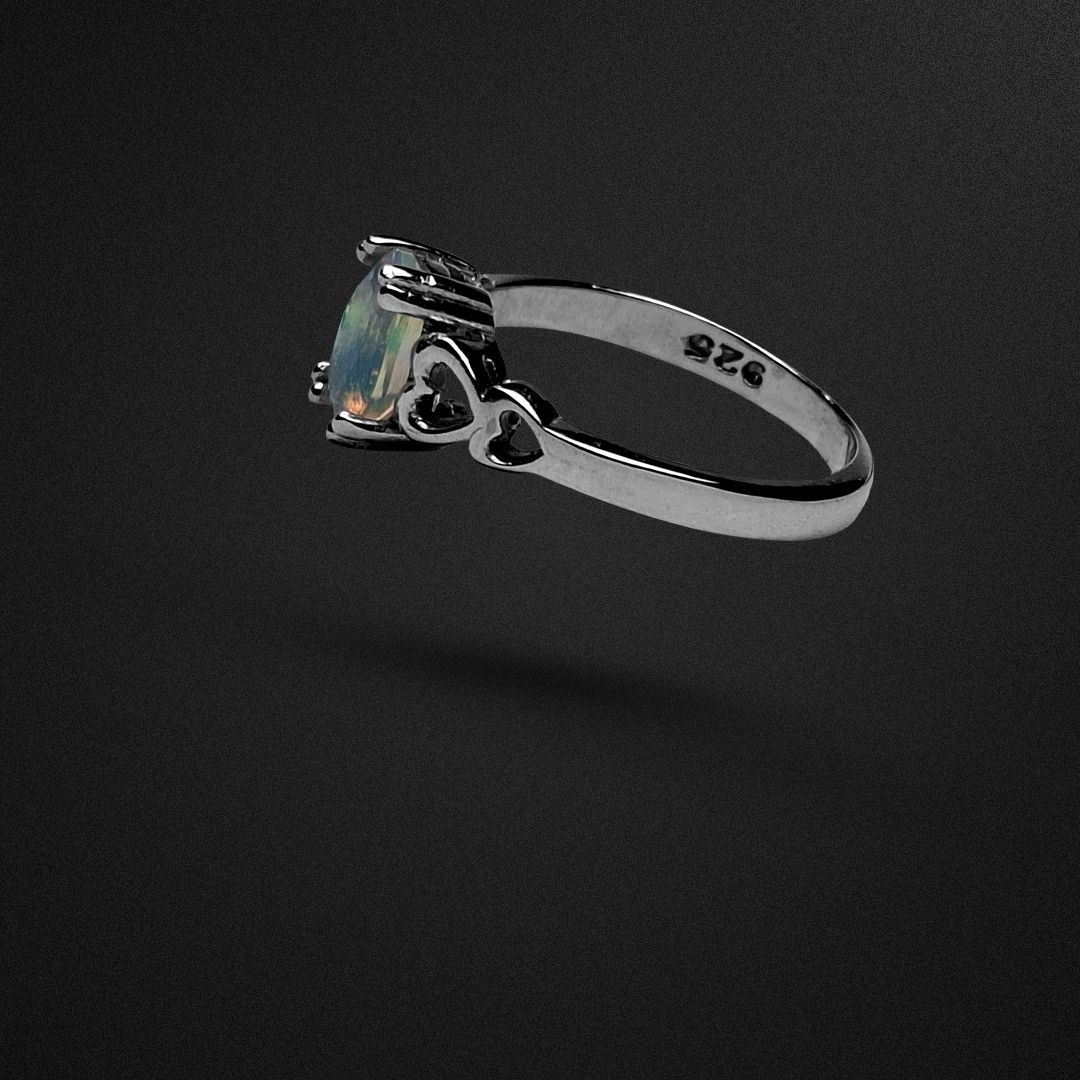 انگشتر نقره زنانه اُپال اتیوپی رکاب قلب