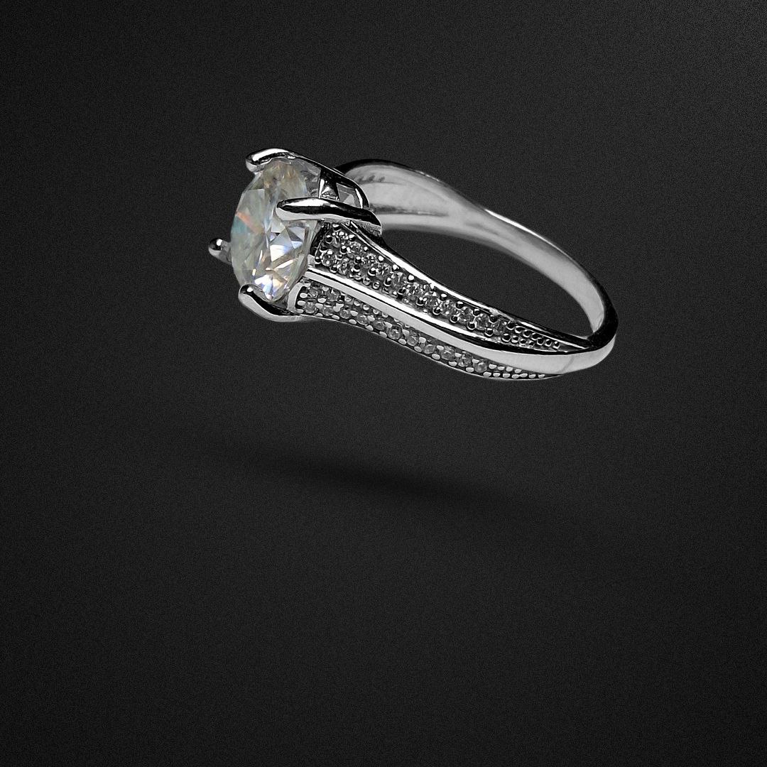 انگشتر نقره زنانه الماس روسی (موزانایت)