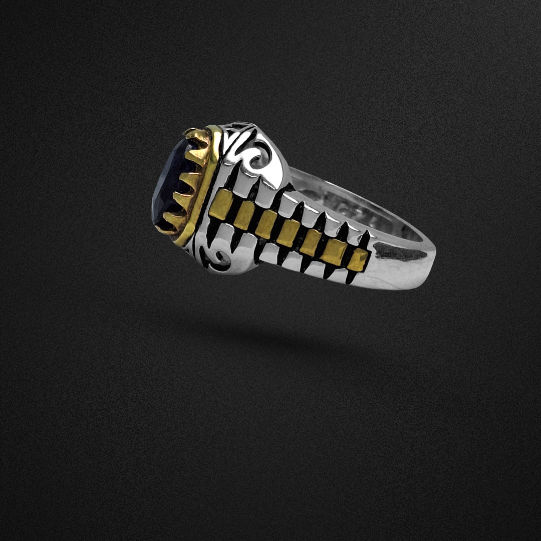 انگشتر نقره مردانه یاقوت کبود رکاب‌ رولکسی