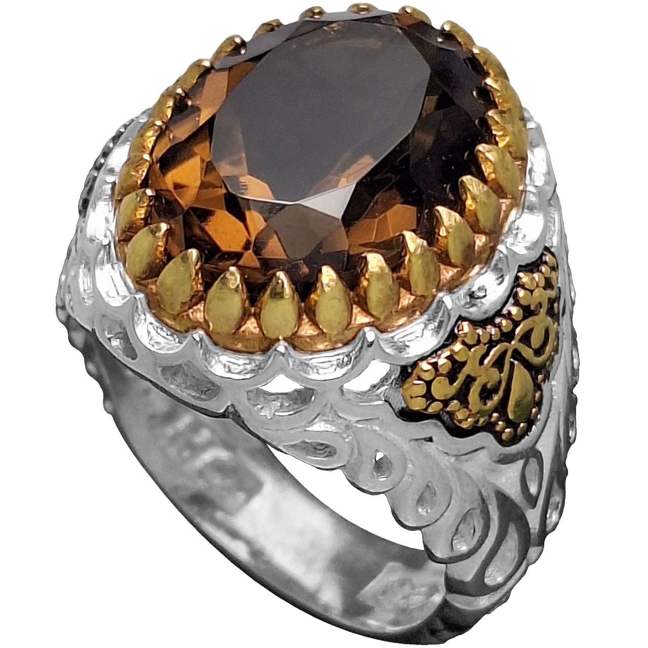 انگشتر نقره مردانه اسموکی کوارتز