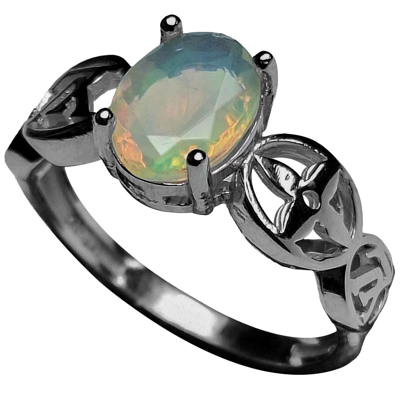 انگشتر نقره زنانه اپال اتیوپی رکاب ستاره چارپر