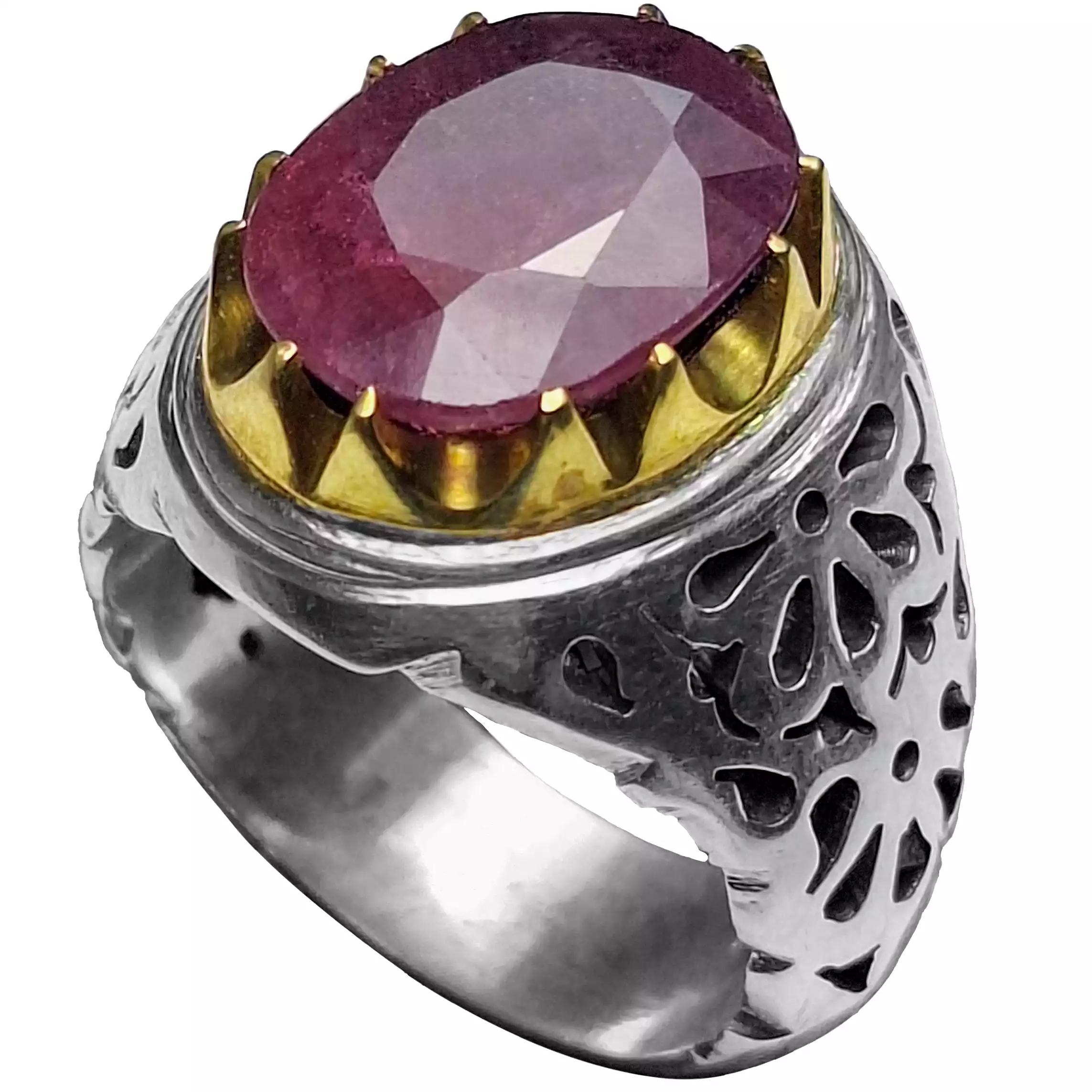 انگشتر نقره مردانه یاقوت سرخ آفریقایی رکاب شبکه