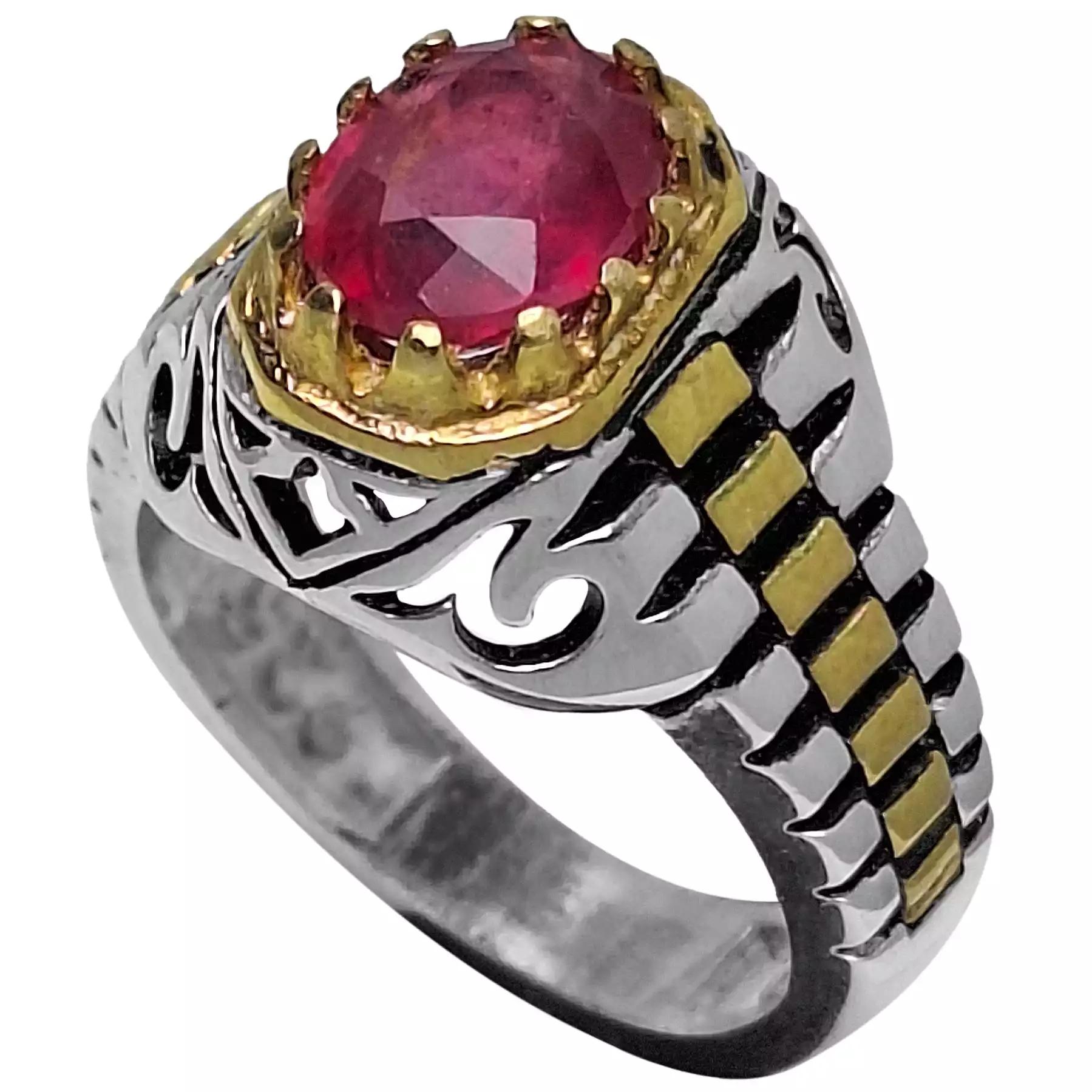 انگشتر نقره مردانه یاقوت سرخ رکاب رولکسی