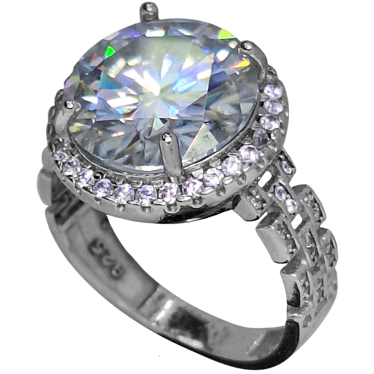 انگشتر نقره زنانه الماس روسی موزانایت رکاب رولکسی