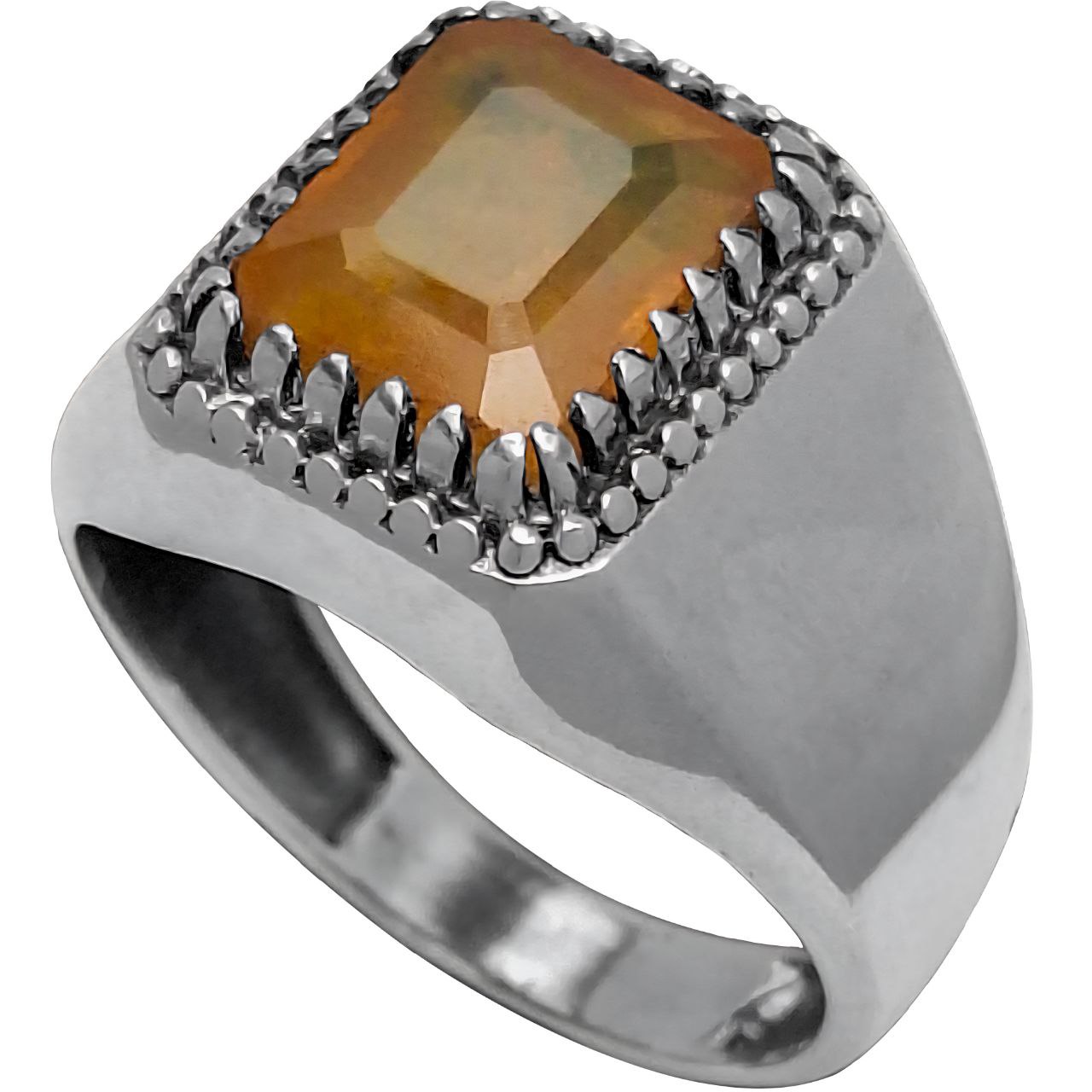 انگشتر نقره مردانه یاقوت آفریقایی مستطیل امرالدکات رکاب ساده