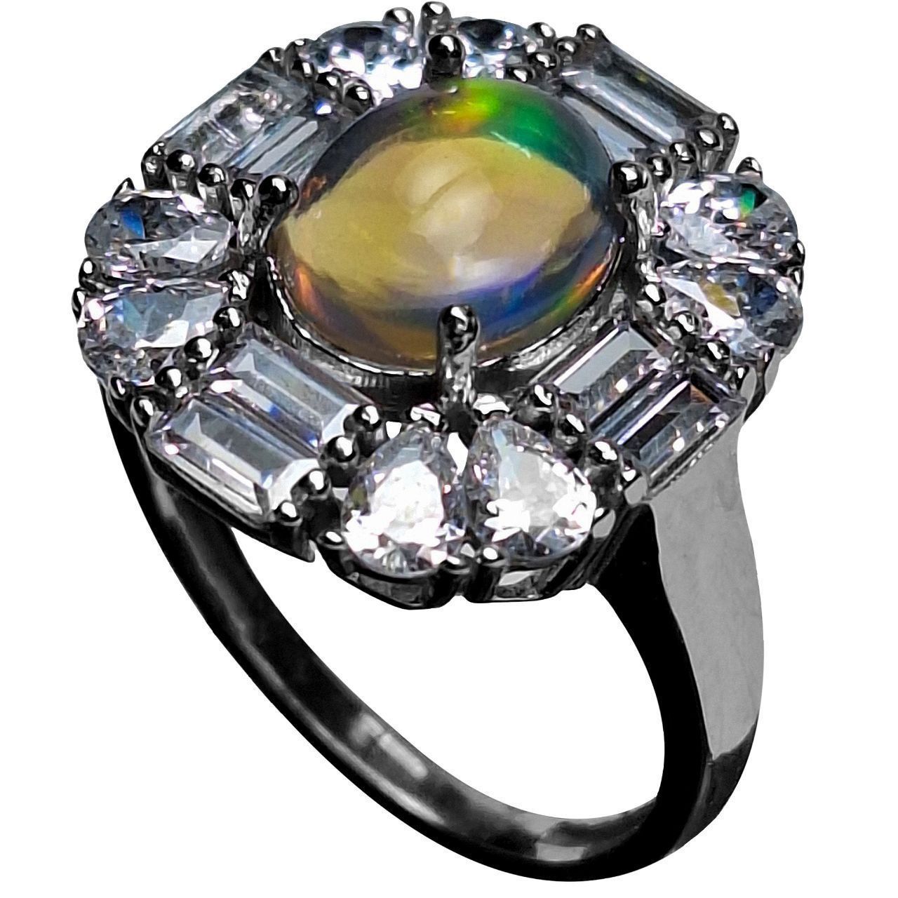 انگشتر نقره زنانه اپال اتیوپی مخراج اشک و مستطیل