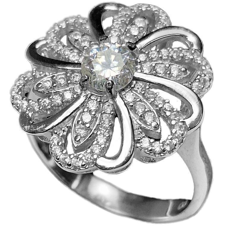 انگشتر نقره زنانه الماس روسی (موزانایت) رکاب طرح گل