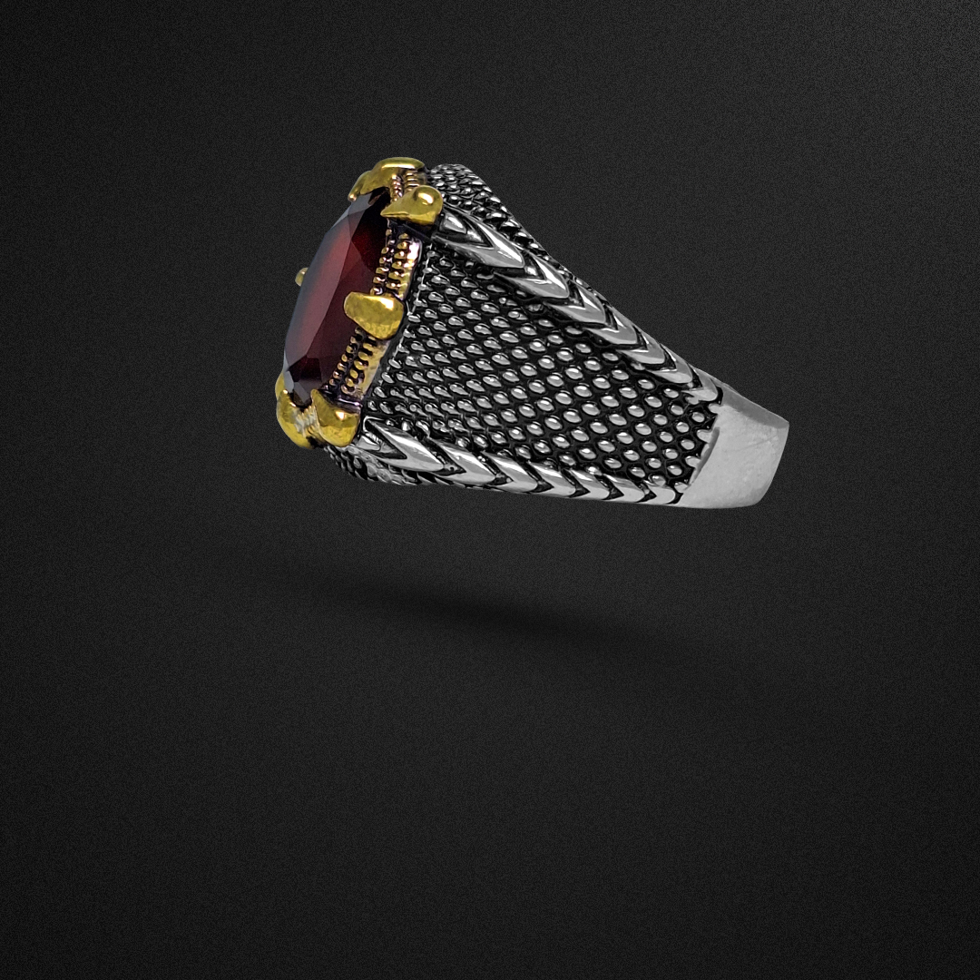 انگشتر نقره مردانه گارنت سرخ رکاب دراگون
