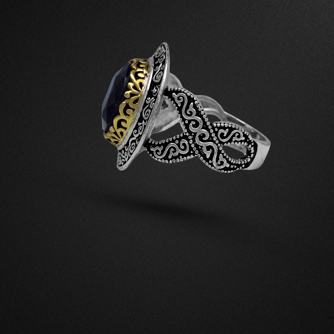 انگشتر نقره مردانه یاقوت کبود آفریقایی رکاب پیچ خورده 