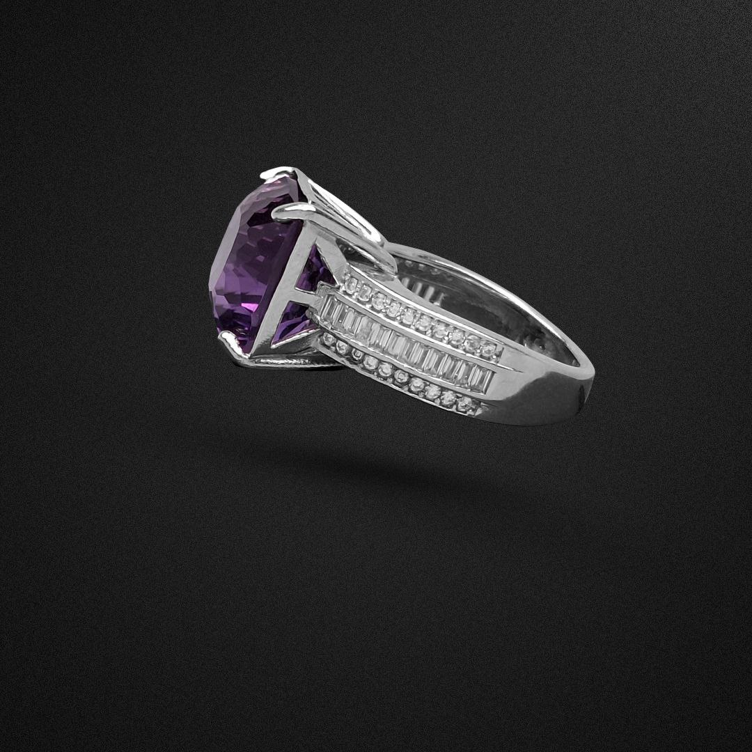 انگشتر نقره زنانه آمیتیست مربع تراش لیزر 