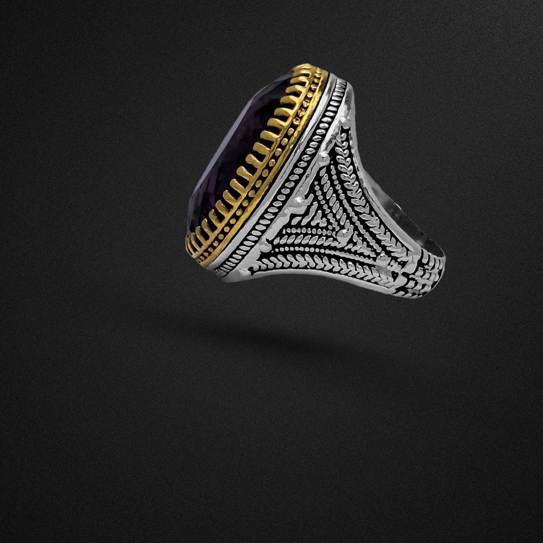 انگشتر نقره مردانه آمیتیست تراش لیزر گره