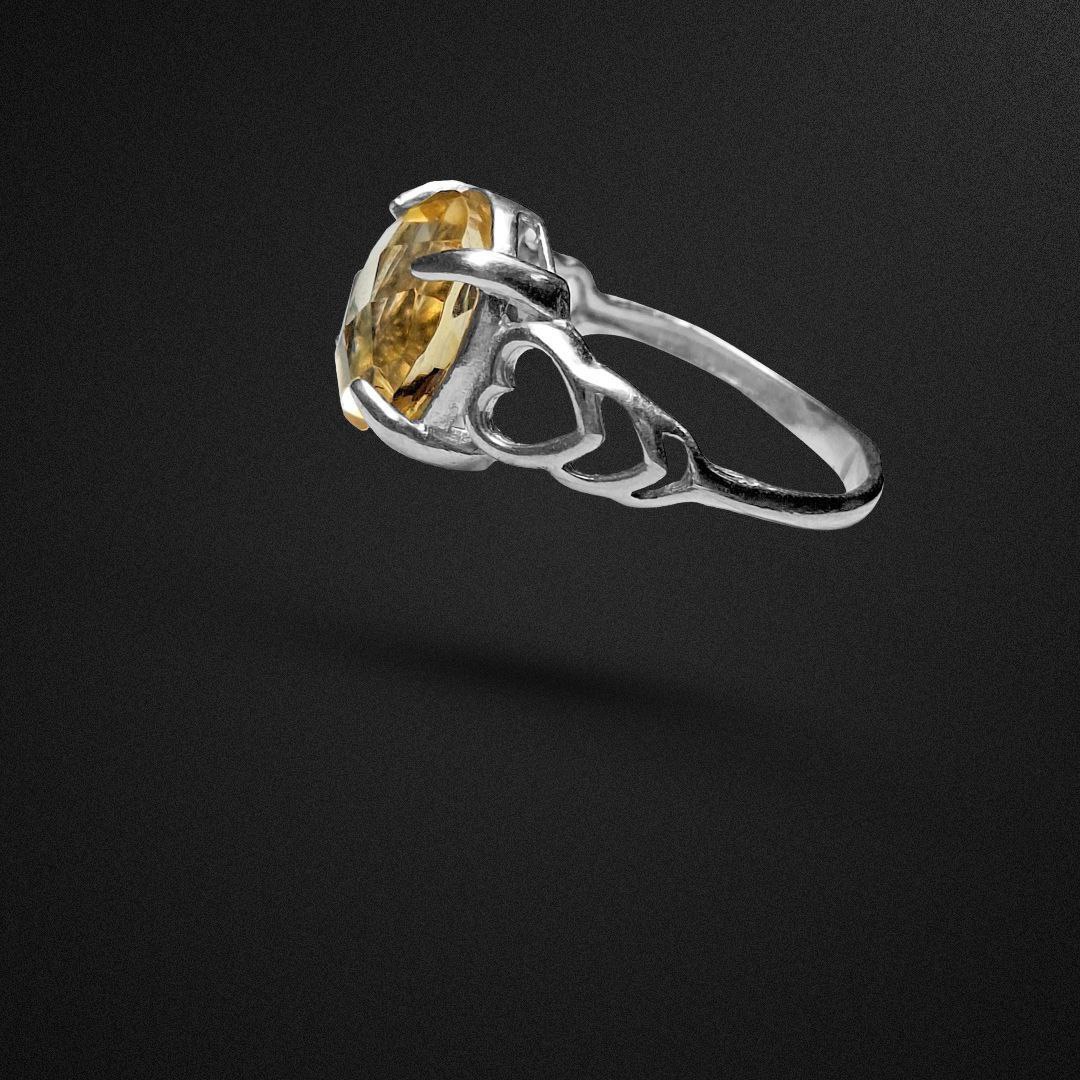 انگشتر نقره زنانه سیترین طلایی رکاب قلبی