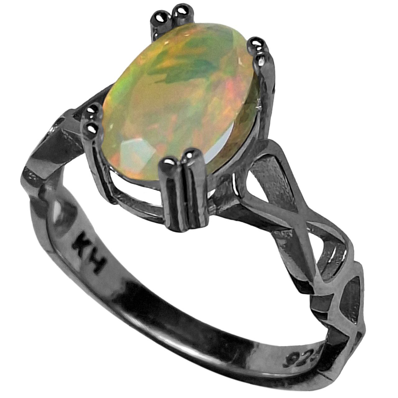 انگشتر نقره زنانه اپال اتیوپی تراش فست