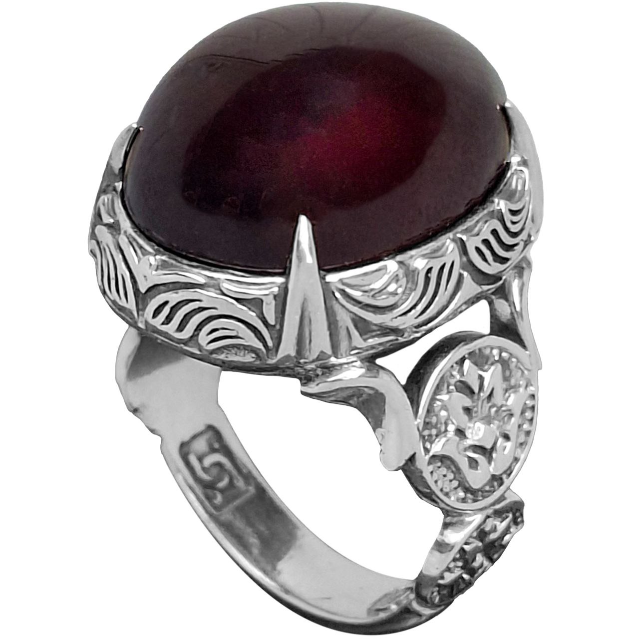 انگشتر نقره مردانه گارنت تراش دامله