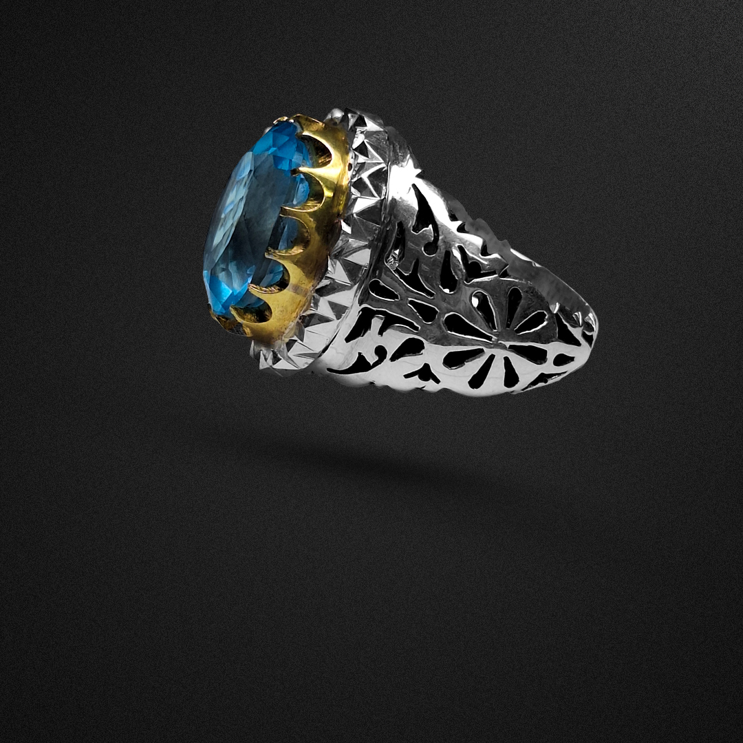  انگشتر نقره مردانه توپاز سوئیس رکاب شبکه کاری