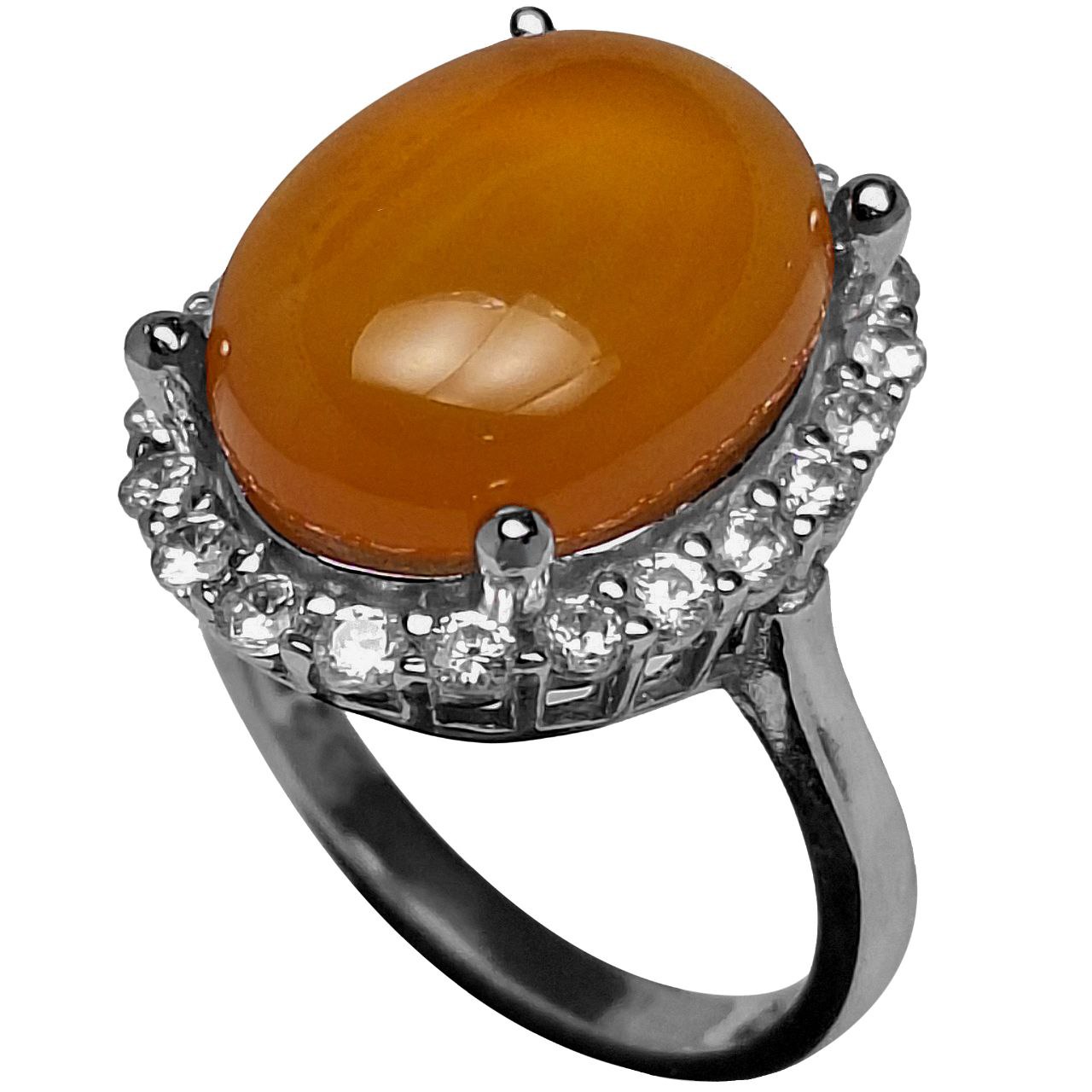 انگشتر نقره زنانه عقیق نارنجی پرتقالی یمنی