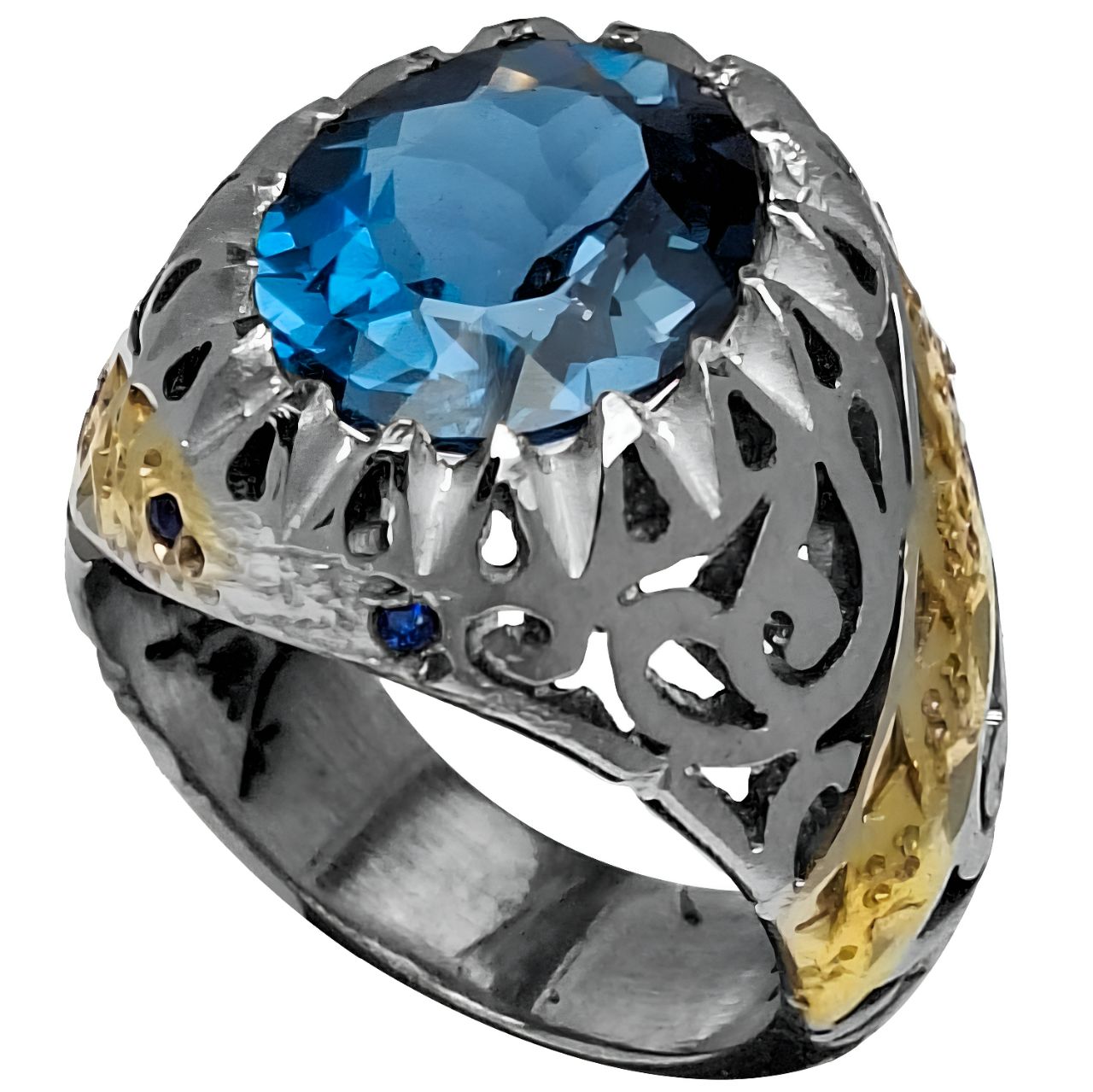 انگشتر نقره مردانه توپاز لندن مدل کمربند زرین