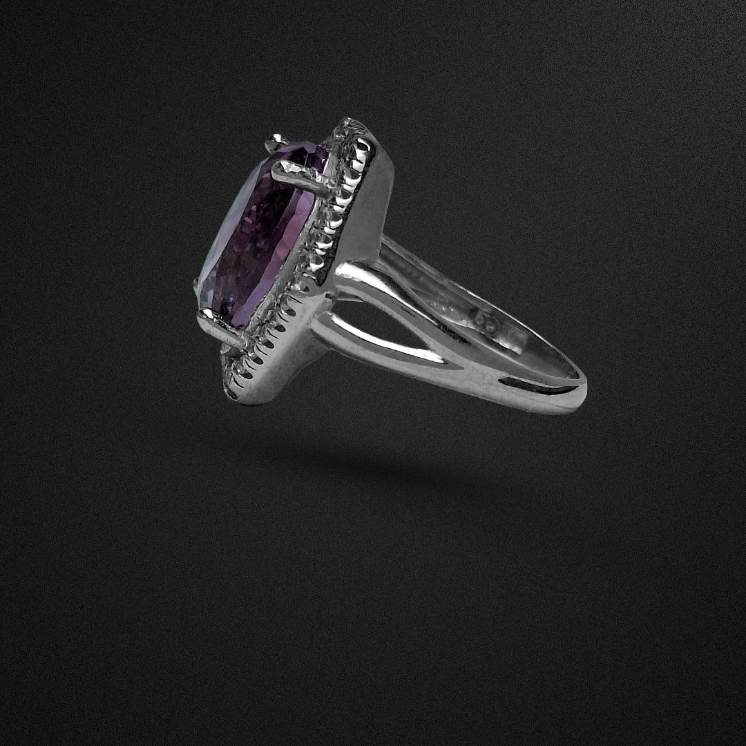 انگشتر نقره زنانه آمیتیست رکاب شش ضلعی