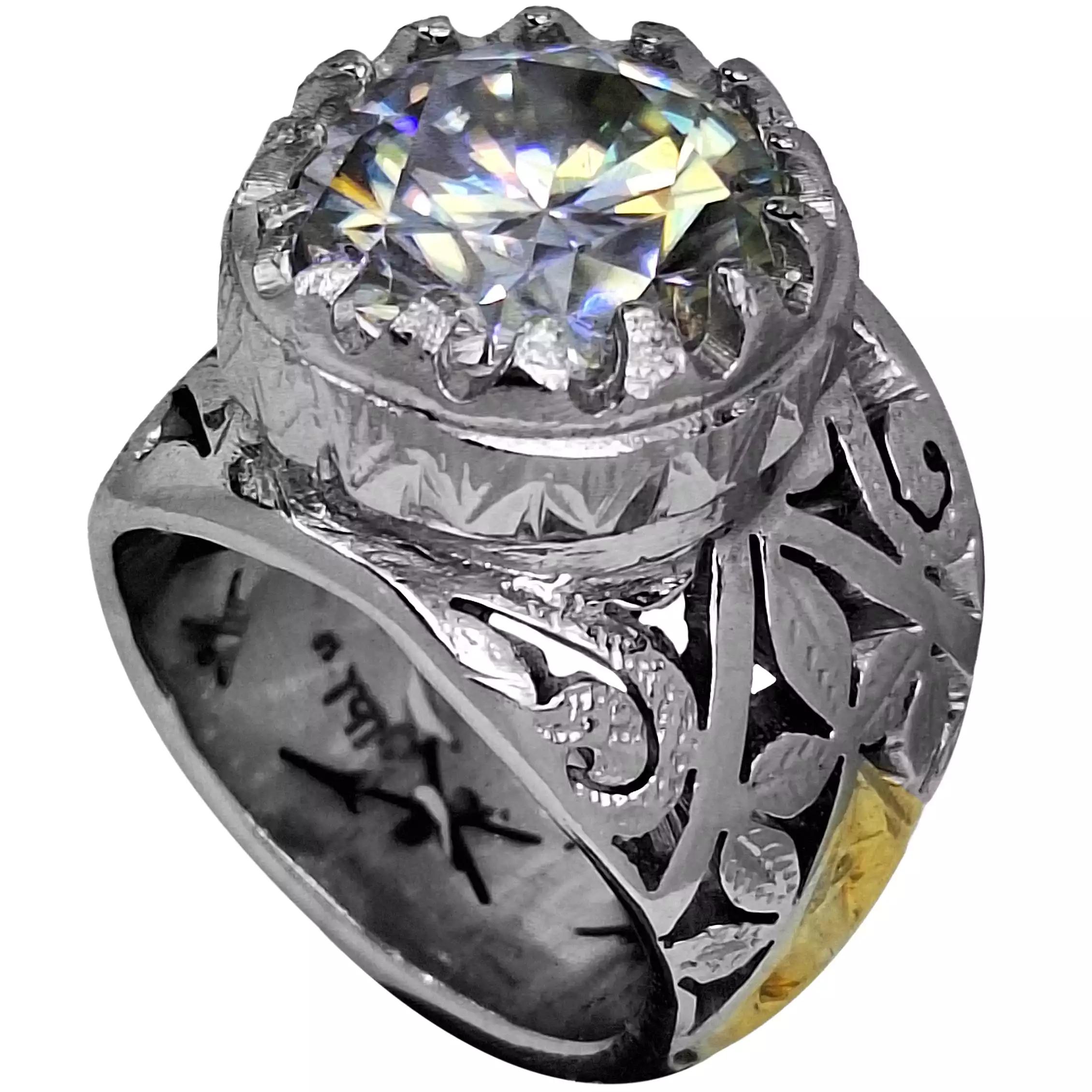 انگشتر نقره مردانه الماس روسی (موزانایت) مدل برگ و لوزی