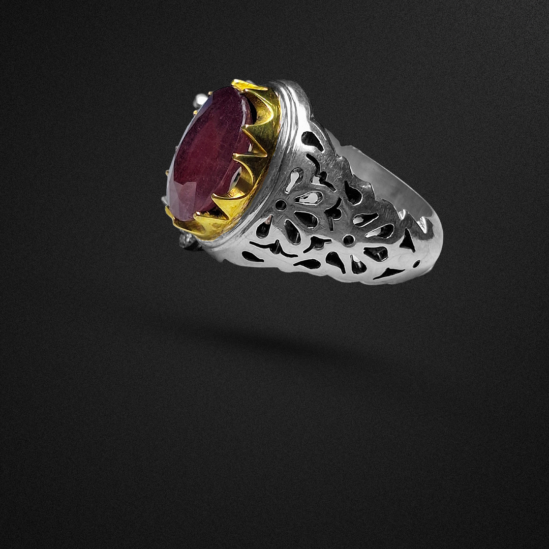 انگشتر نقره مردانه یاقوت سرخ آفریقایی رکاب شبکه