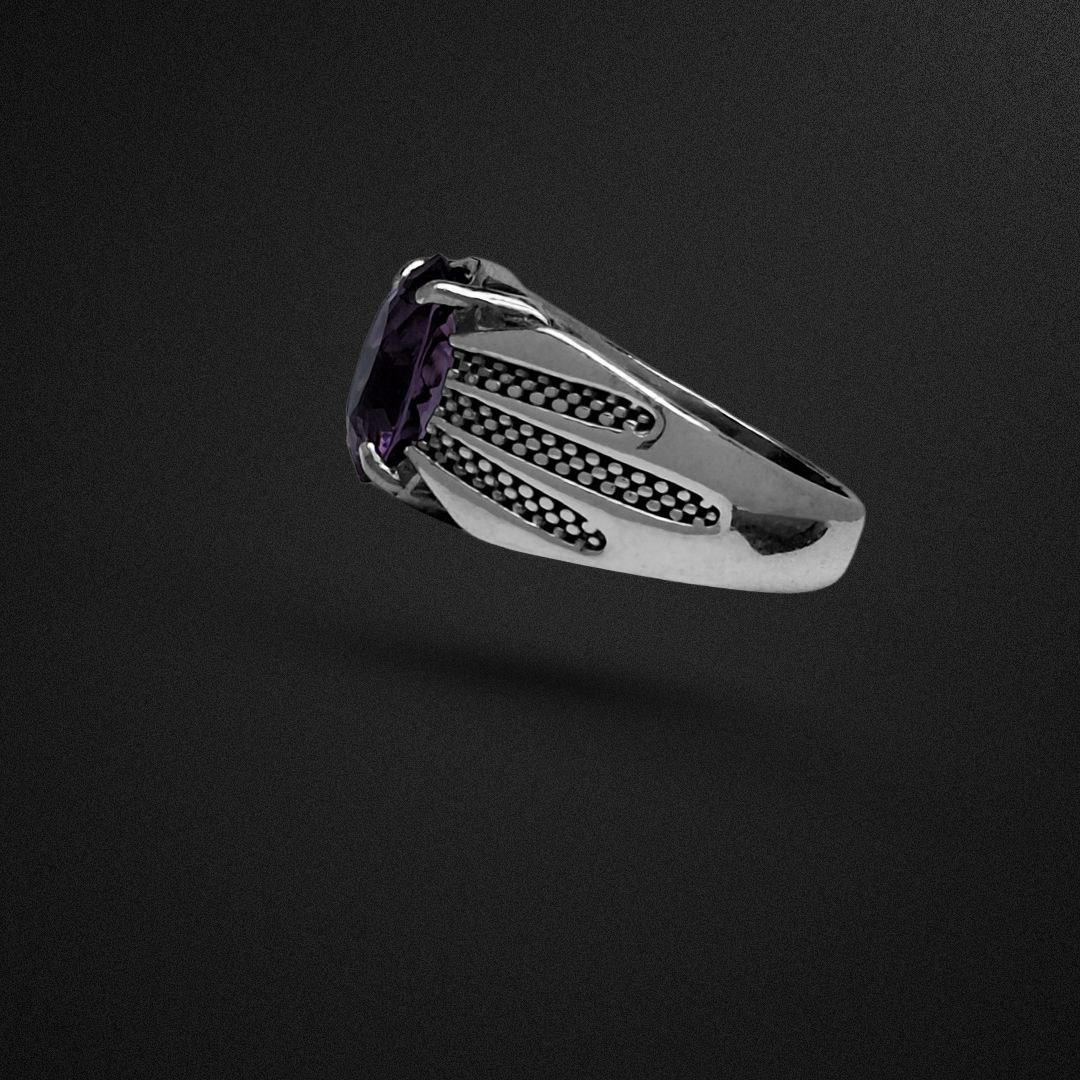 انگشتر نقره مردانه آمیتیست تراش لیزر