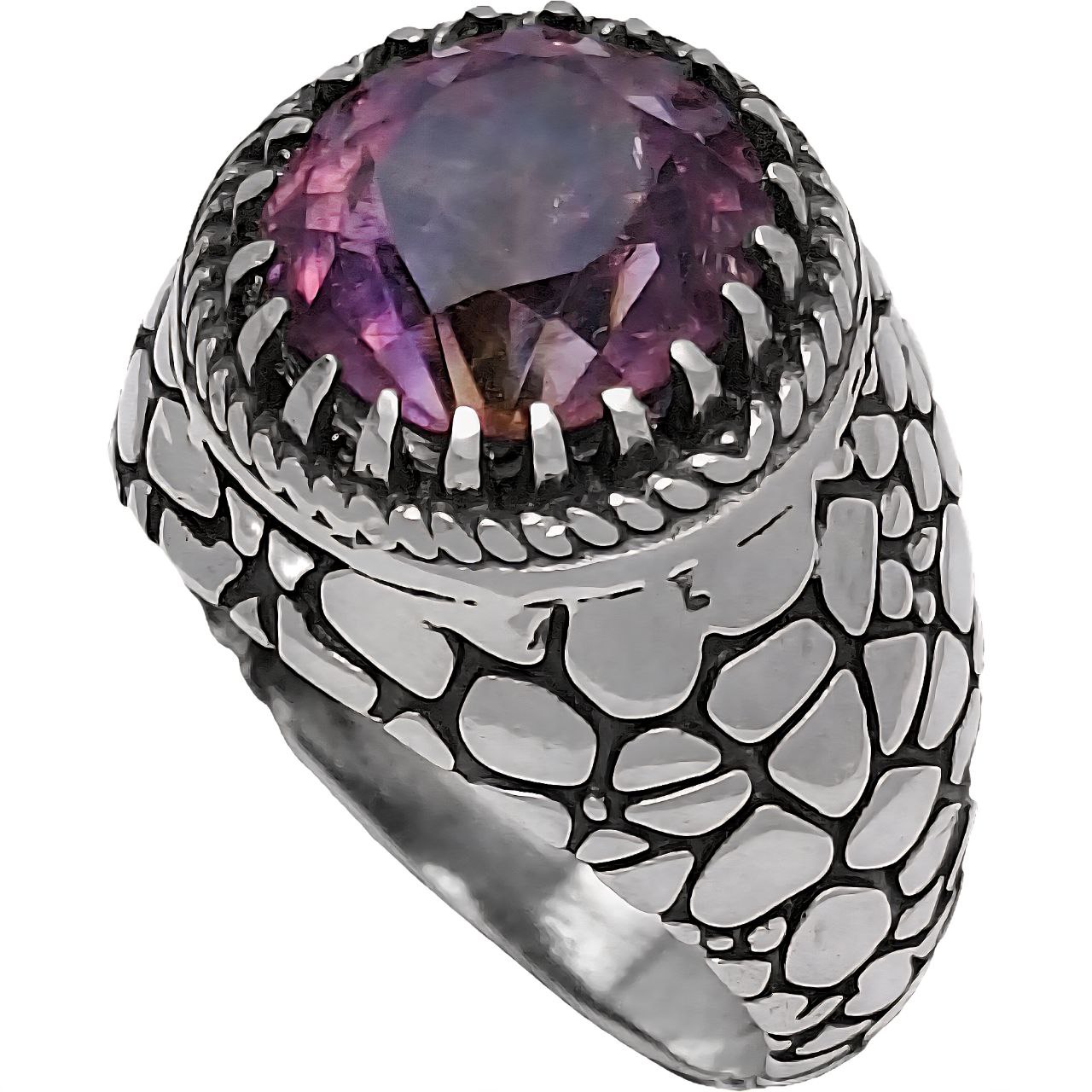 انگشتر نقره مردانه آمیتیست رکاب سنگ‌فرشی