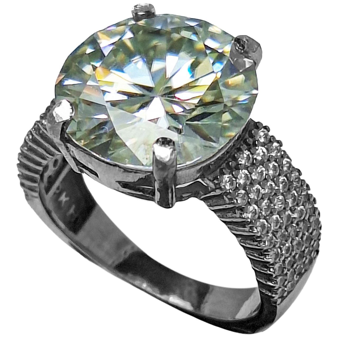 انگشتر نقره زنانه الماس روسی موزانایت رکاب پرمخراج