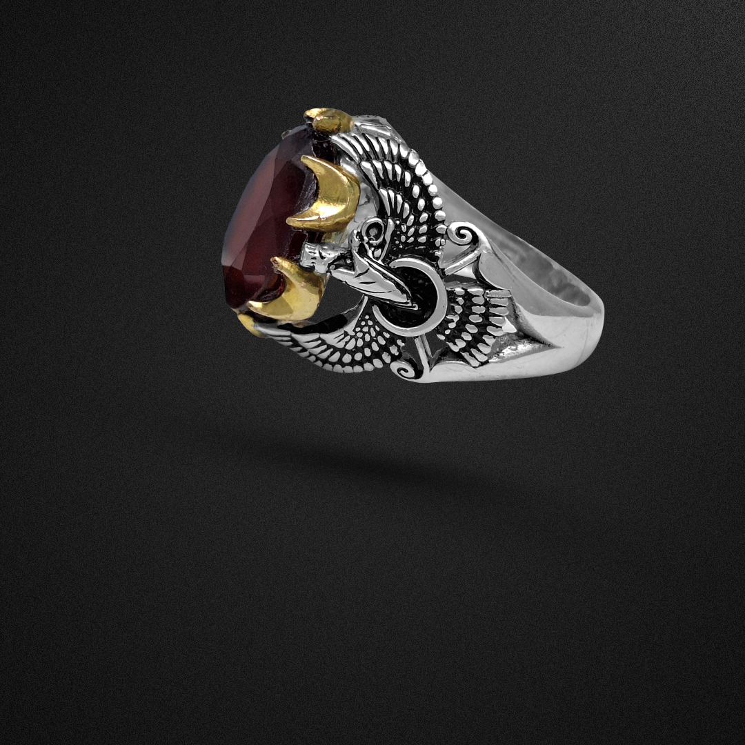 انگشتر نقره مردانه گارنت سرخ رکاب فروهر