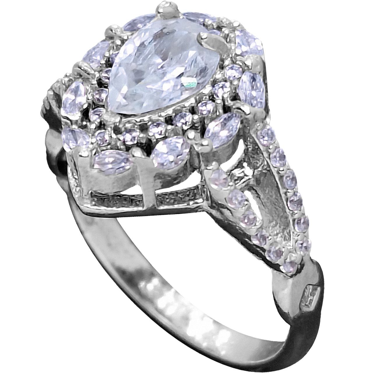 انگشتر نقره زنانه الماس روسی (موزانایت) تراش اشک