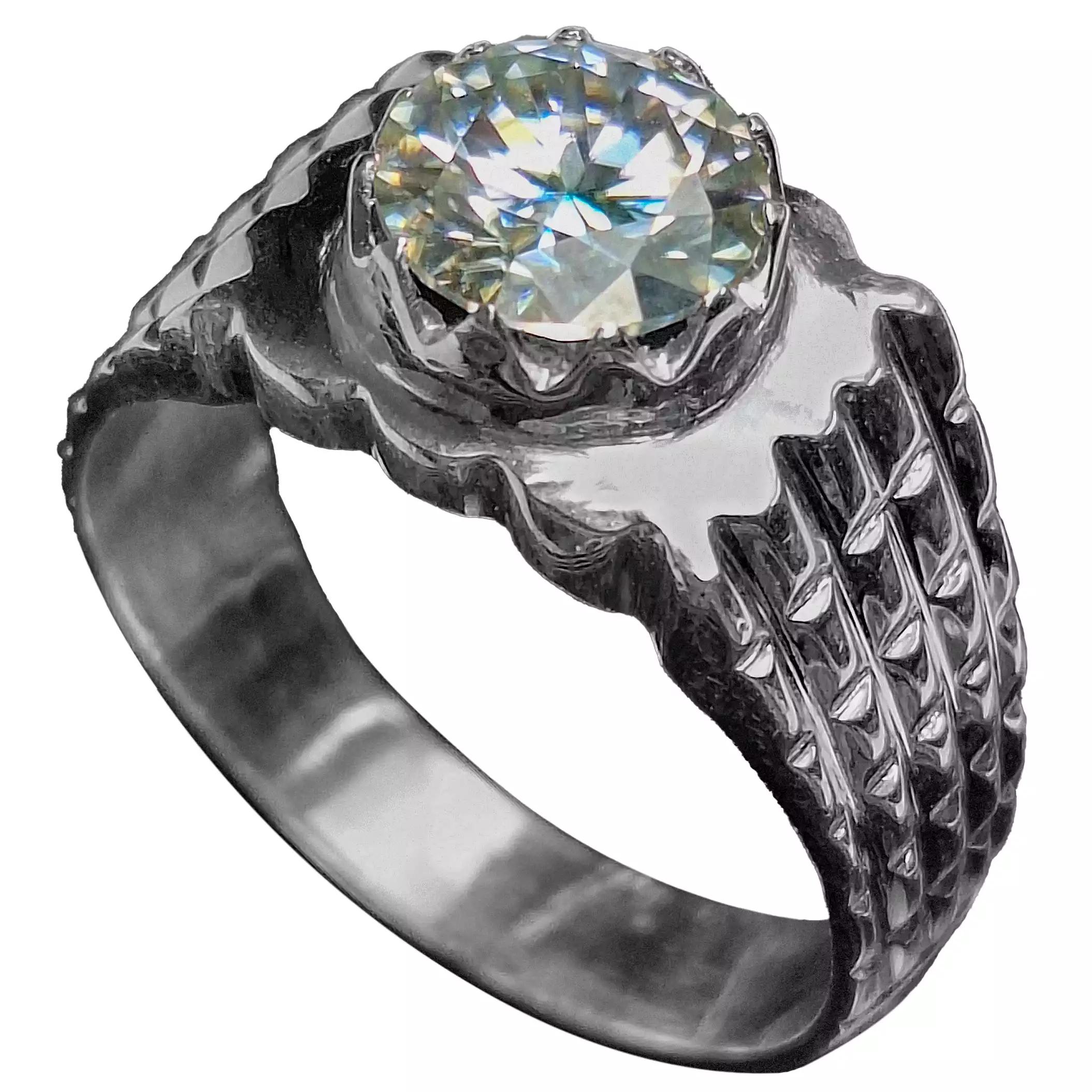 انگشتر نقره الماس روسی (موزانایت) اسپورت