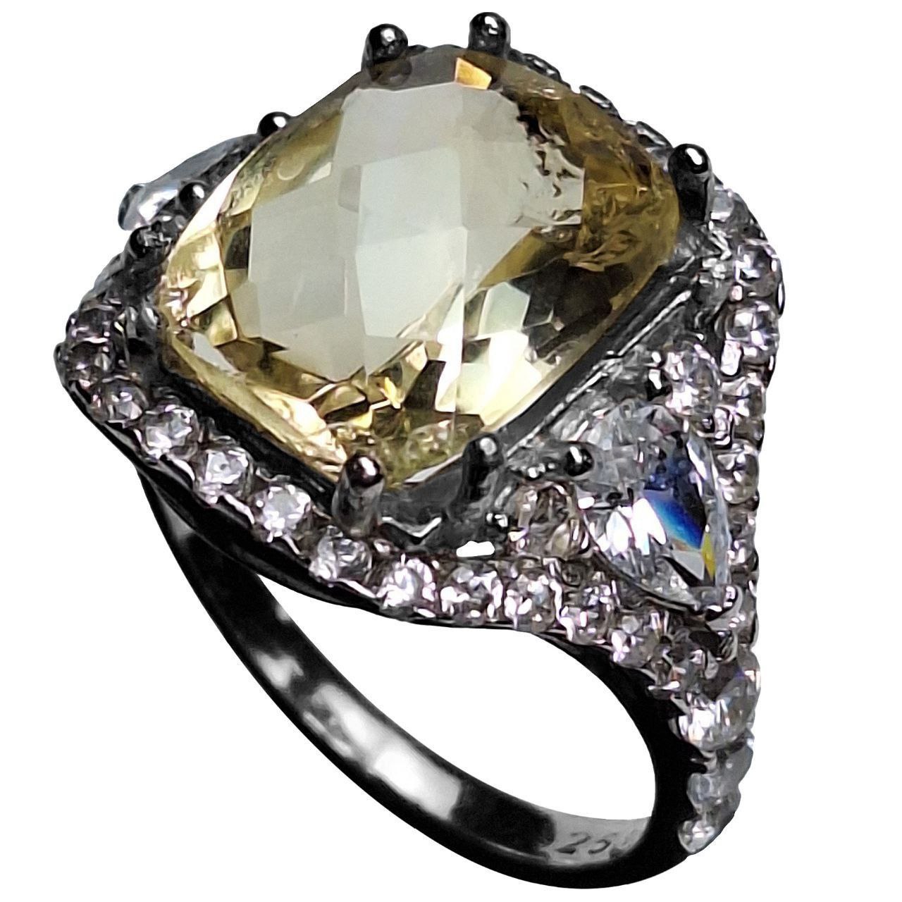 انگشتر نقره زنانه سیترین مستطیل تراش فنسی