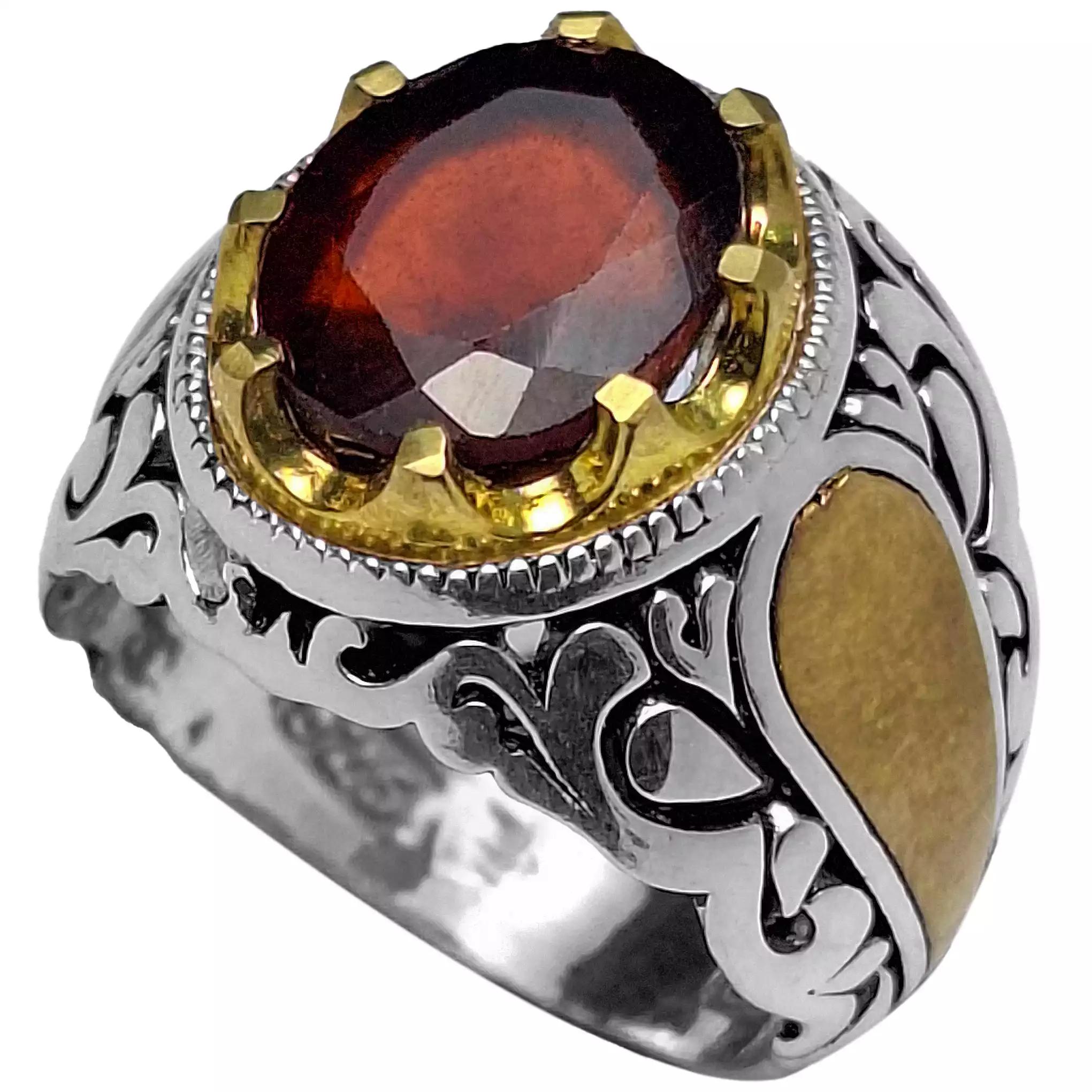 انگشتر نقره مردانه گارنت سرخ 