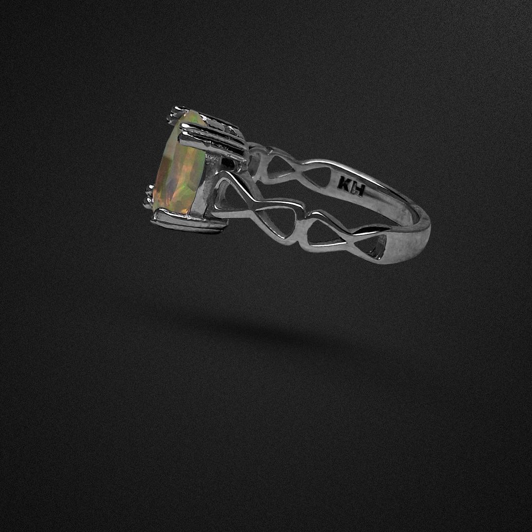 انگشتر نقره زنانه اپال اتیوپی تراش فست