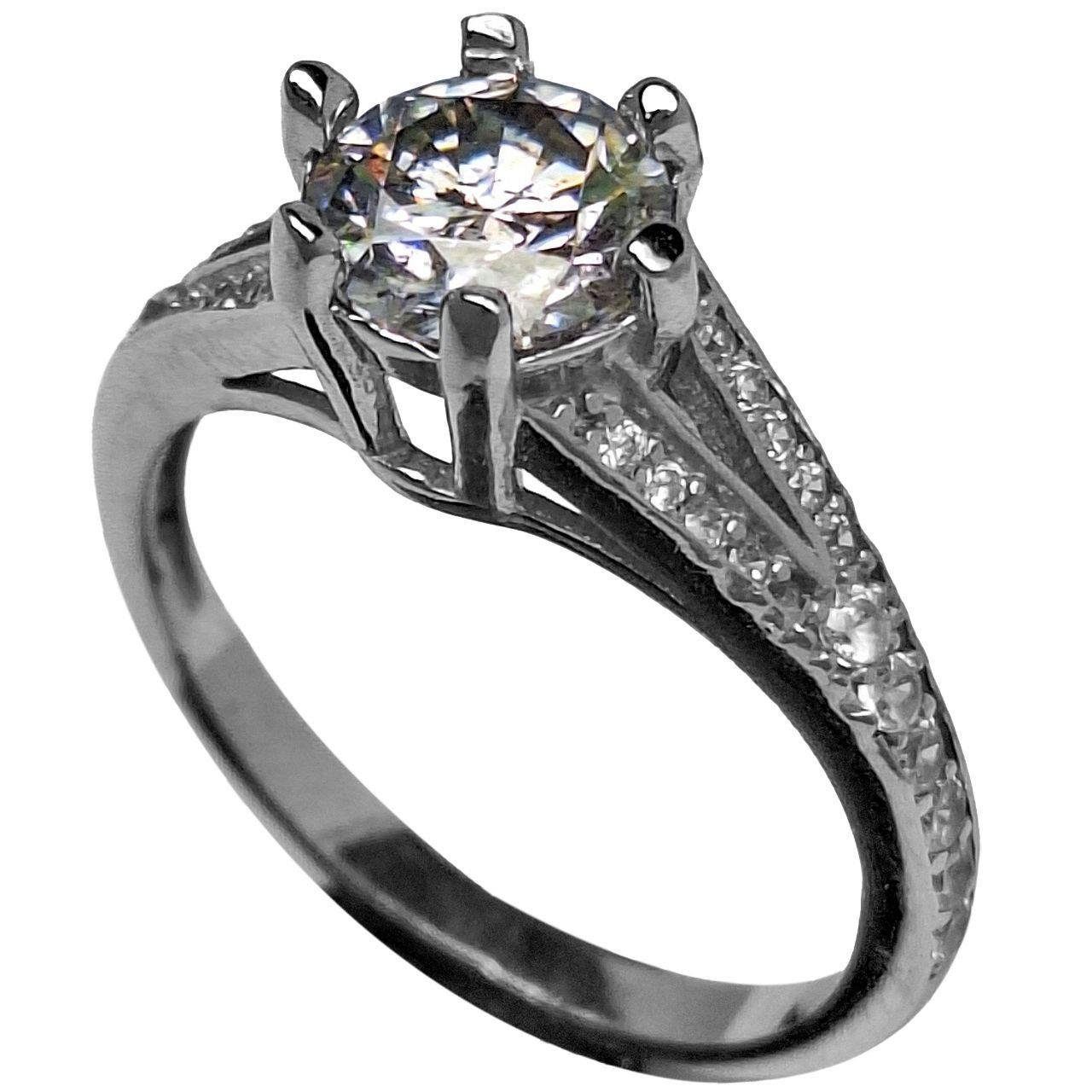 انگشتر نقره زنانه الماس روسی موزانایت مینیمال شش چنگ