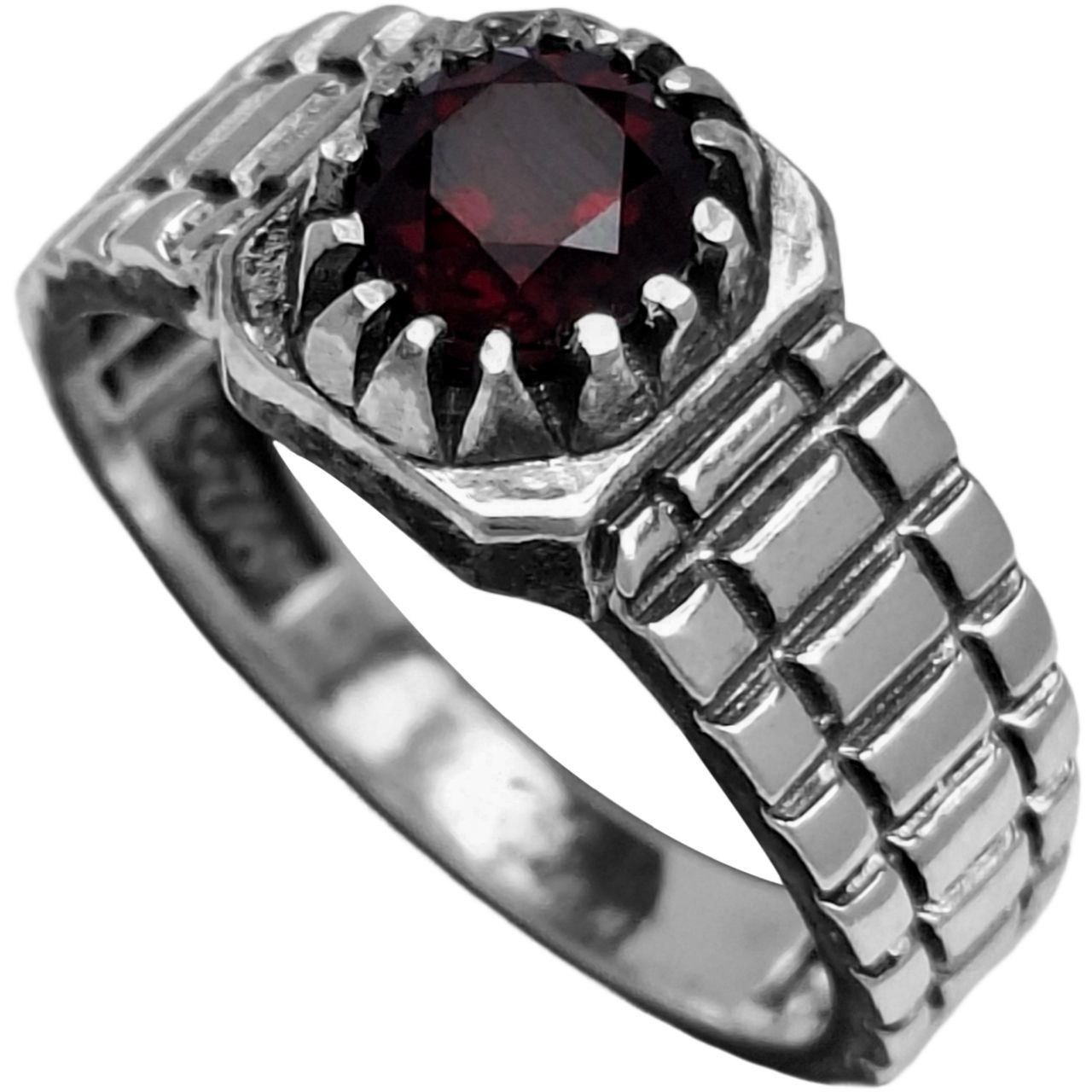 انگشتر نقره مردانه گارنت رودولایت