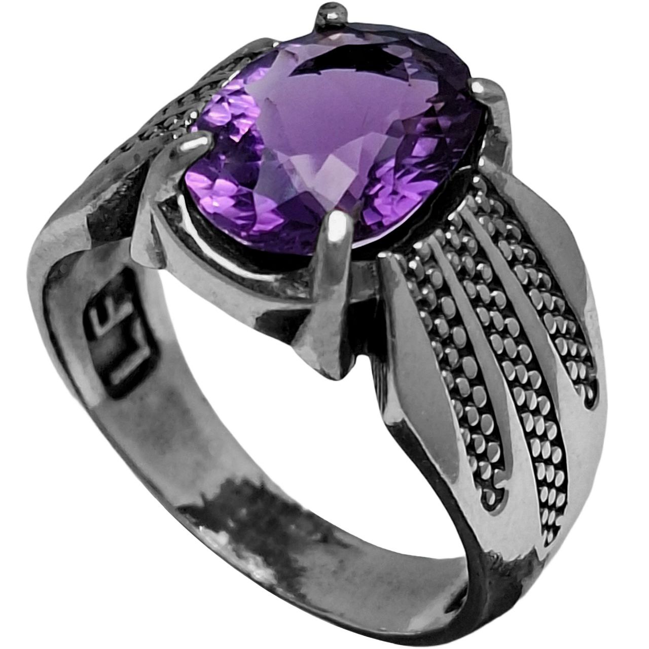 انگشتر نقره مردانه آمیتیست تراش لیزر