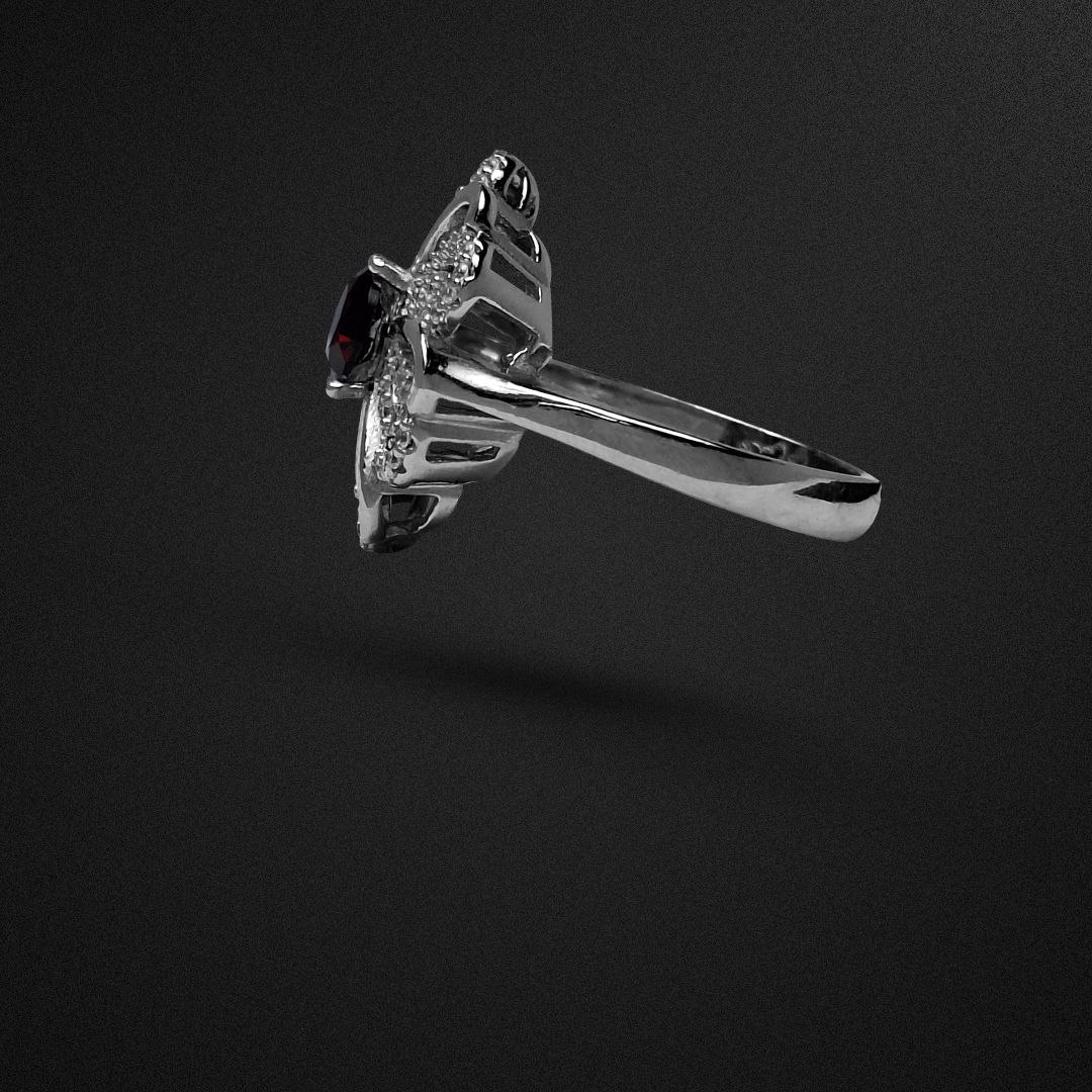 انگشتر نقره زنانه گارنت سرخ رودولایت رکاب گل