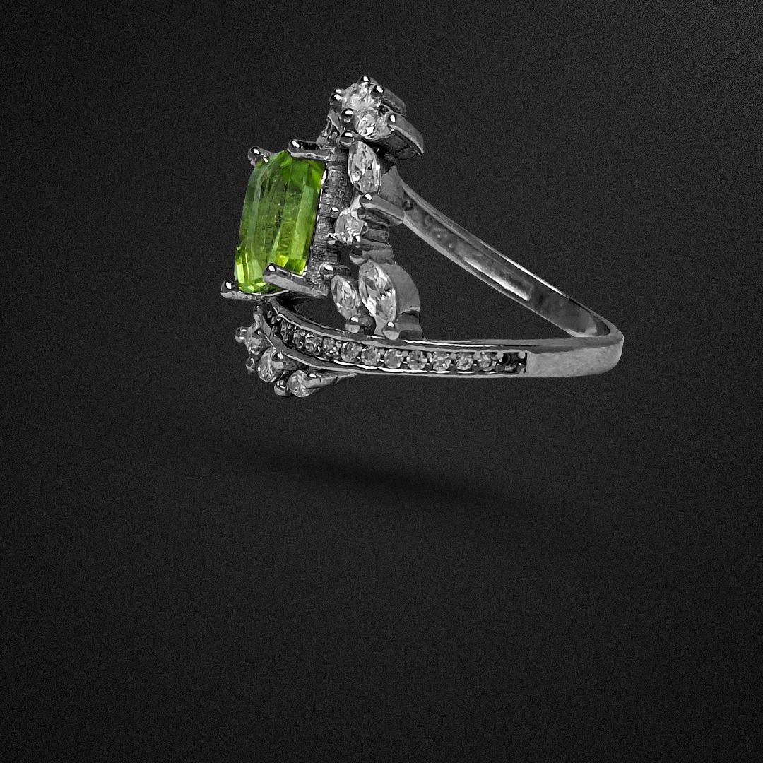 انگشتر نقره زنانه زبرجد آفریقایی تراش مستطیل امرالد 